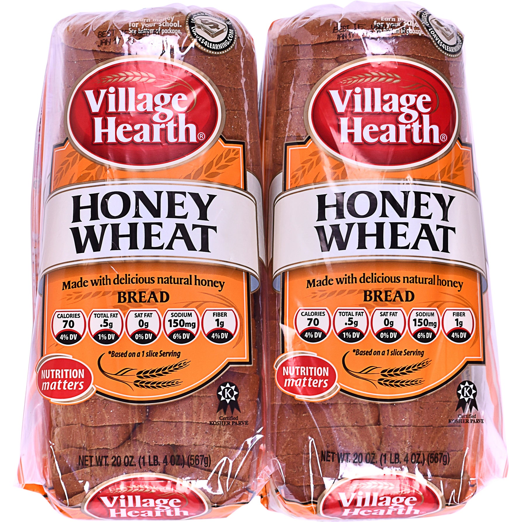 VILLAGE HEARTH HONEY WHEAT BREAD 2/20 OUNCE LOAVES