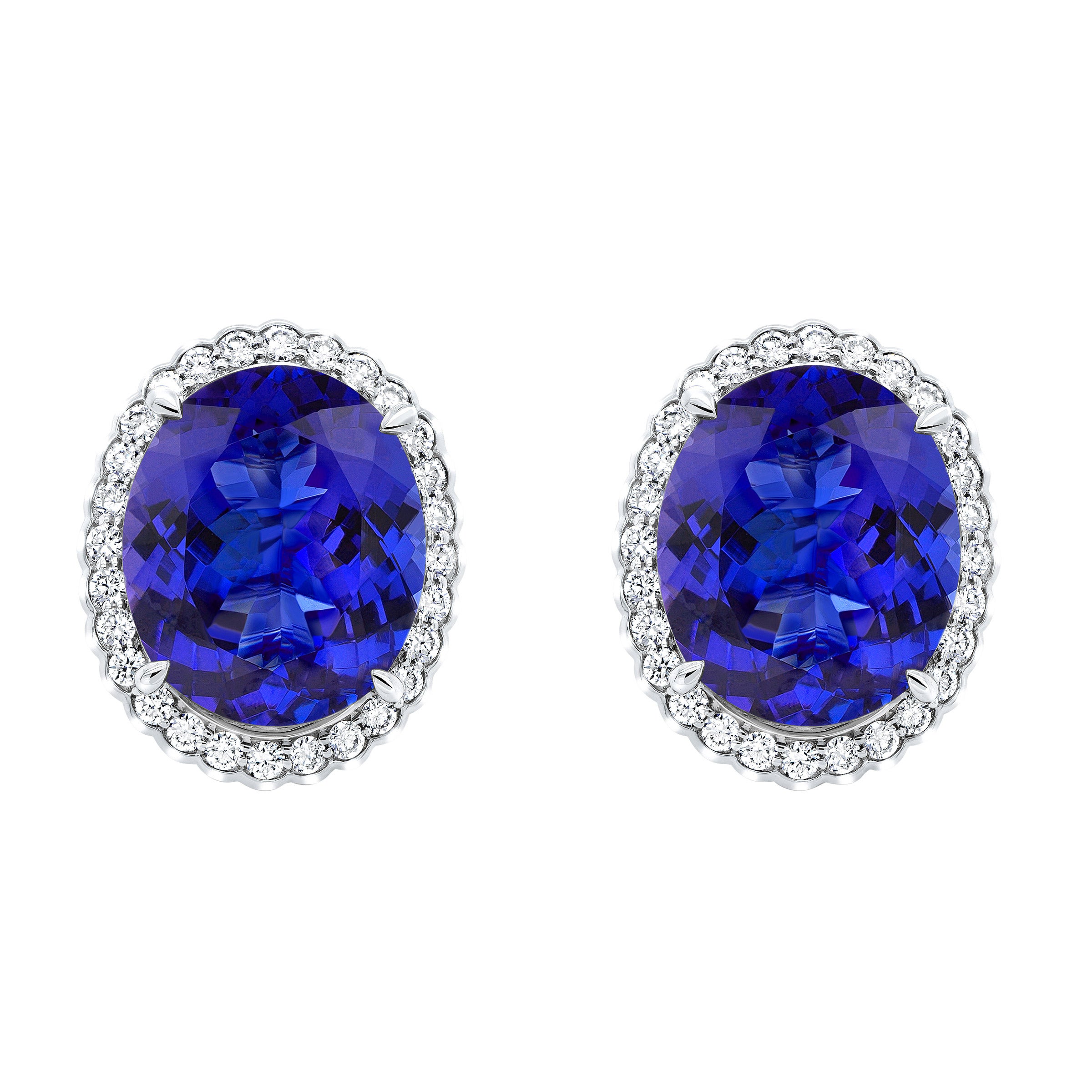 15X13MM OVAL CUT TANZANITE & 0.99CTW DIAM 18KT WG EARRINGS