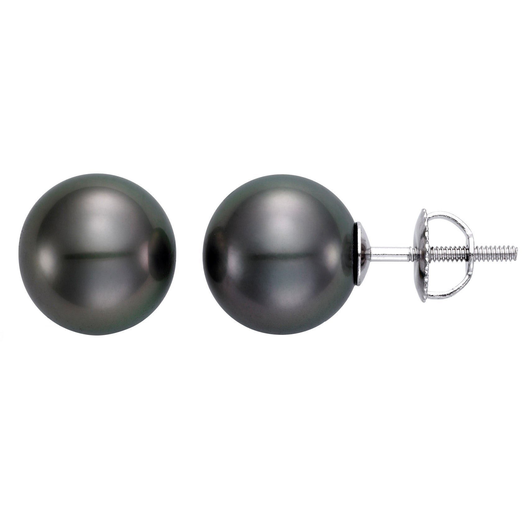 14KT WHITE GOLD10-11MM TAHITIAN CULTURED PEARL STUD EARRINGS - Image 1