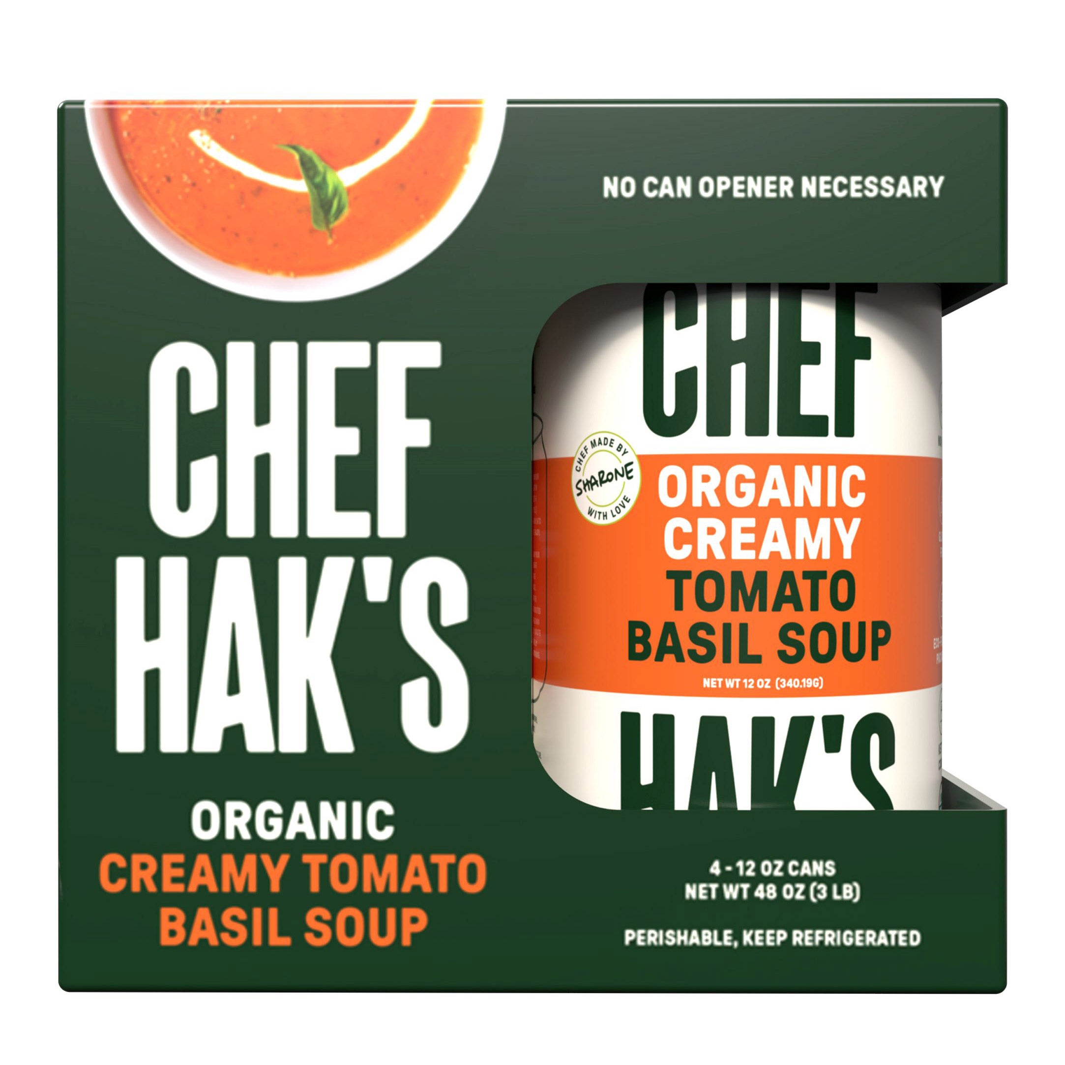 CHEF HAK'S ORGANIC TOMATO BASIL SOUP 4/12 OZ CANS