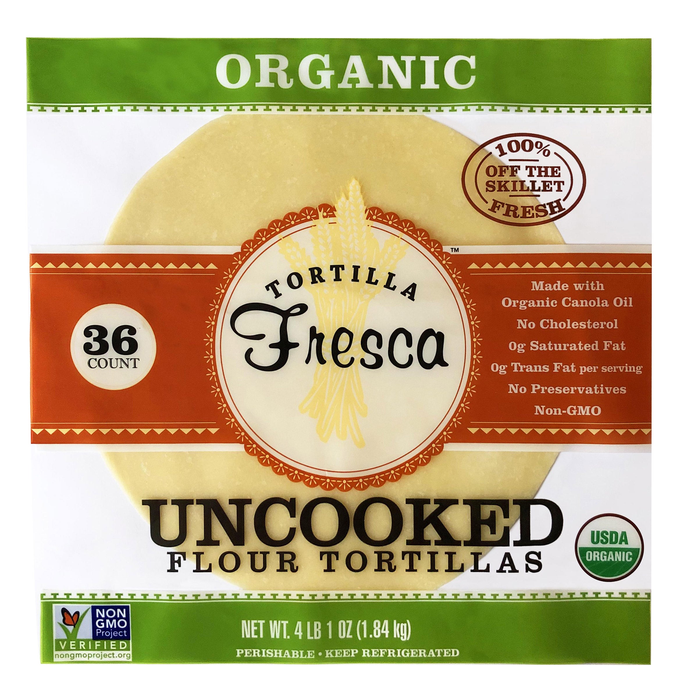 TORTILLA FRESCA ORGANIC UNCOOKED FLOUR 10¨ TORTILLA 36CT