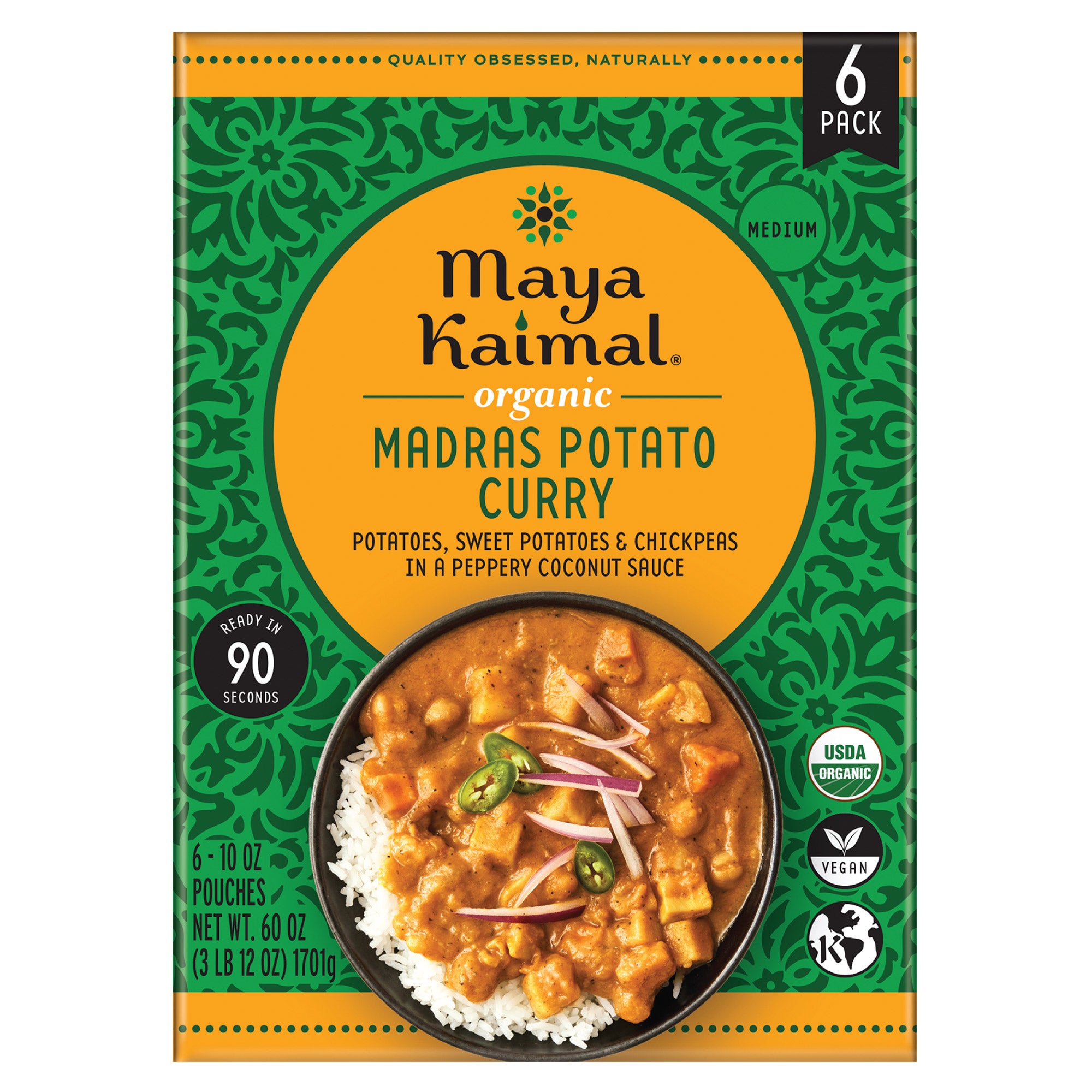 ORGANIC MAYA KAIMAL MADRAS POTATO CURRY 6 PACK 10 OUNCES EACH
