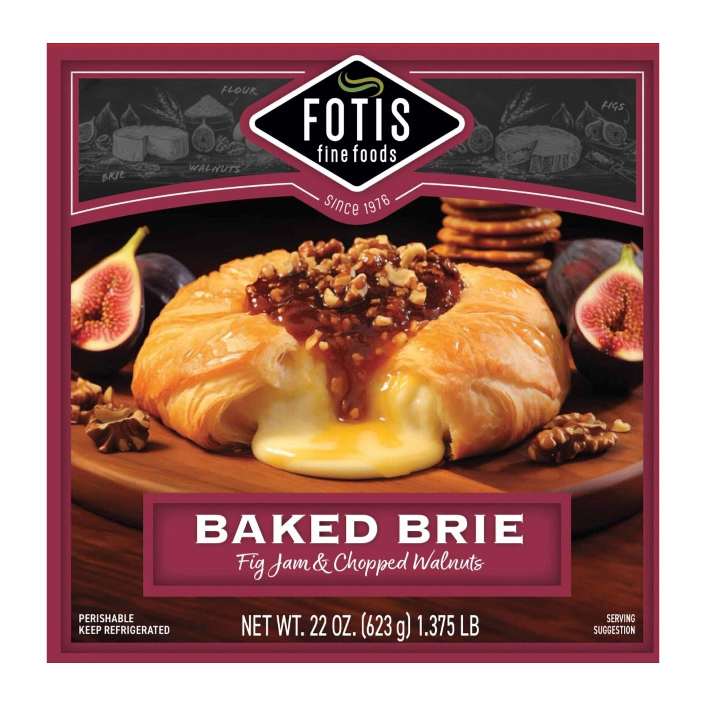 FOTIS FINE FOODS BAKED BRIE W/ WALNUTS AND FIG 22 OZ - Image 1