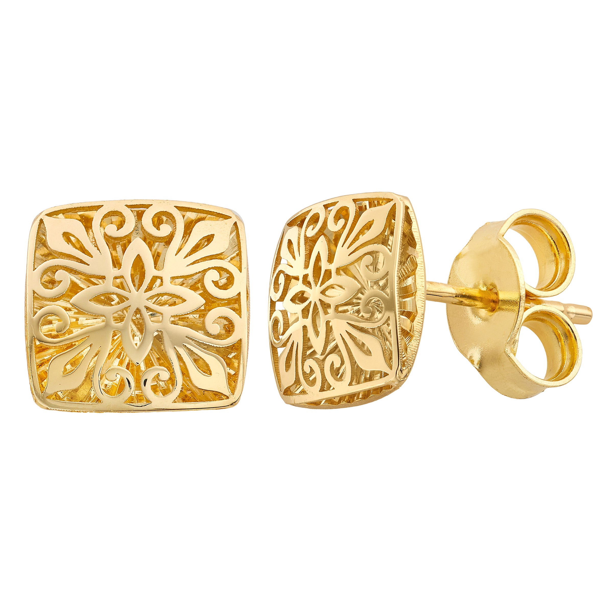 14KT YELLOW GOLD FANCY SQUARE STUD EARRINGS