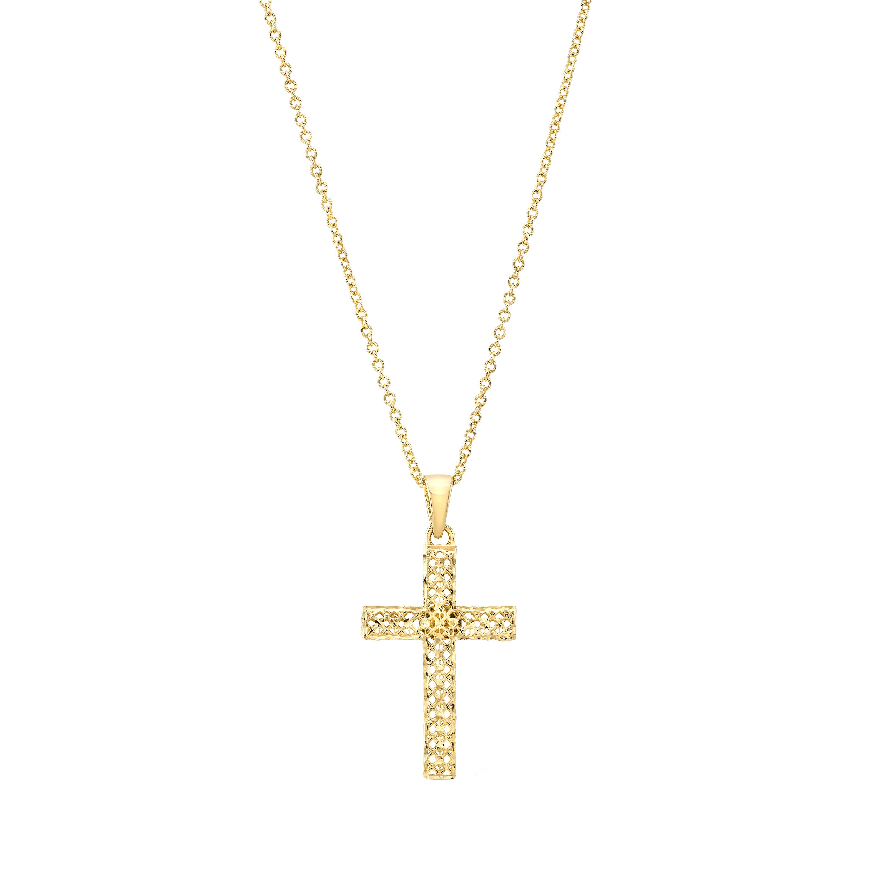 14KT YELLOW GOLD CROSS ON AN 18¨ ROLO CHAIN MADE IN ITALY