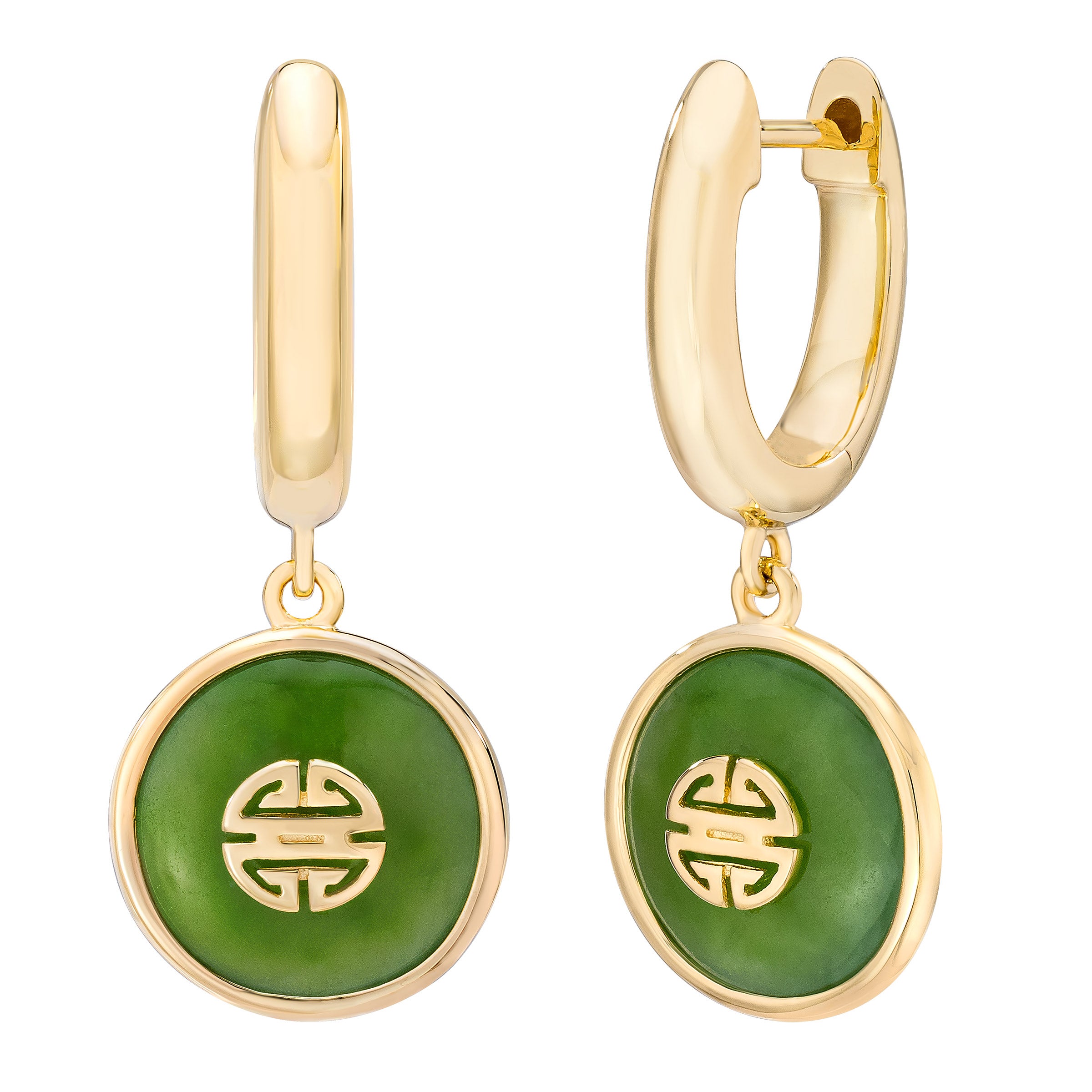 18KT YELLOW GOLD NEPHRITE JADE EARRINGS - Image 1