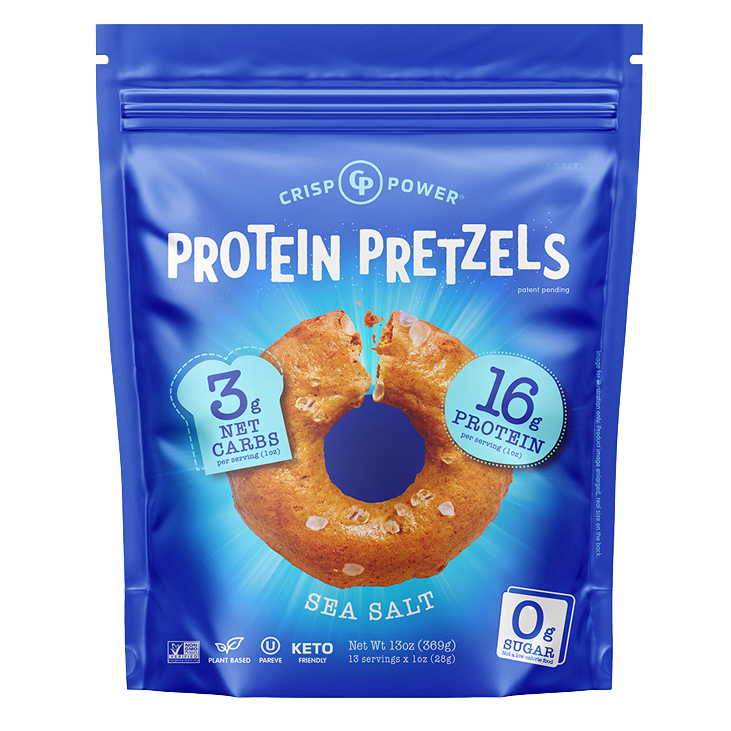 CRISP POWER SEA SALT PROTEIN PRETZELS 13 OZ .81LBS - Image 1