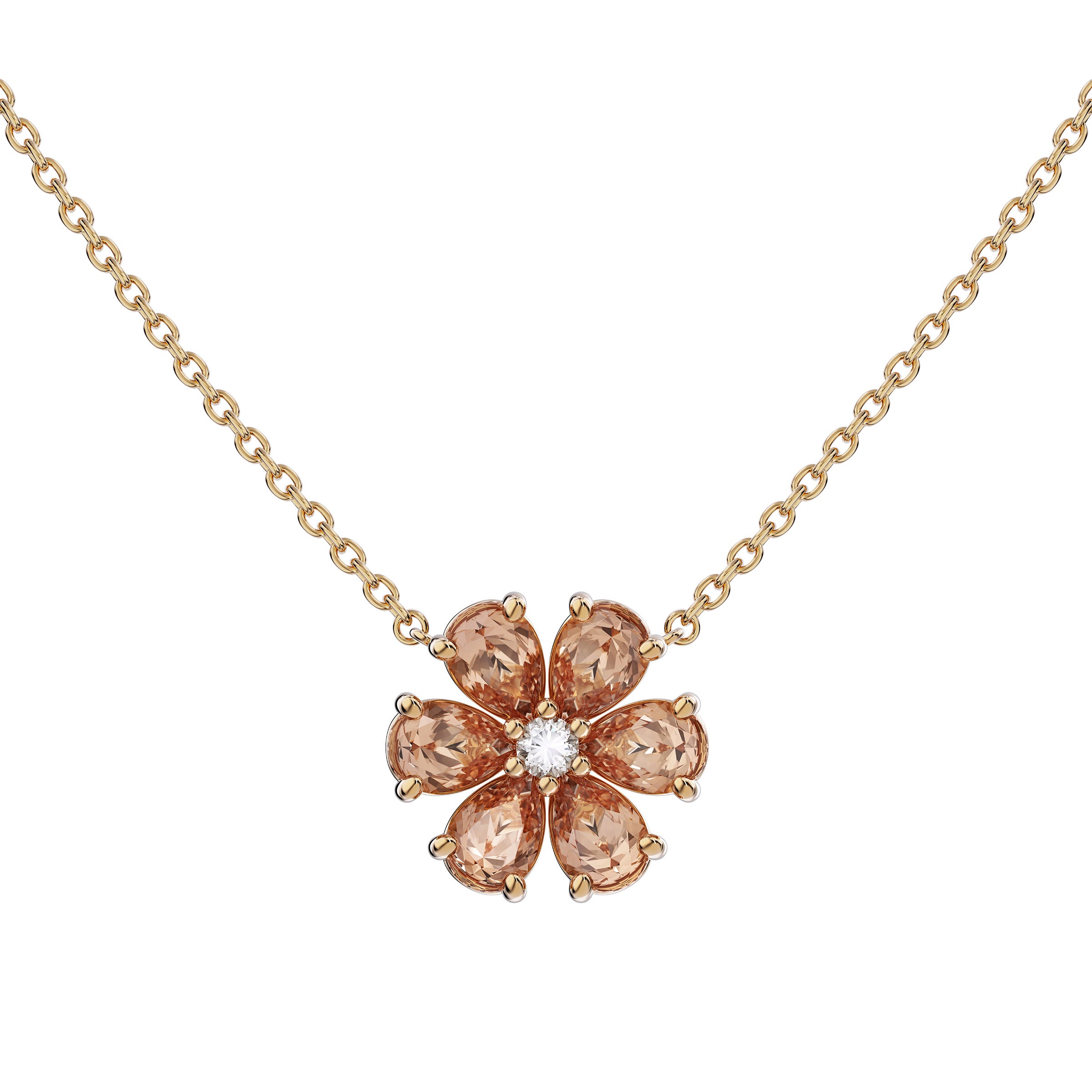 14KT YELLOW GOLD VS2 I .07CTW DIAMOND & PEAR MORGANITE NECKLACE - Image 1
