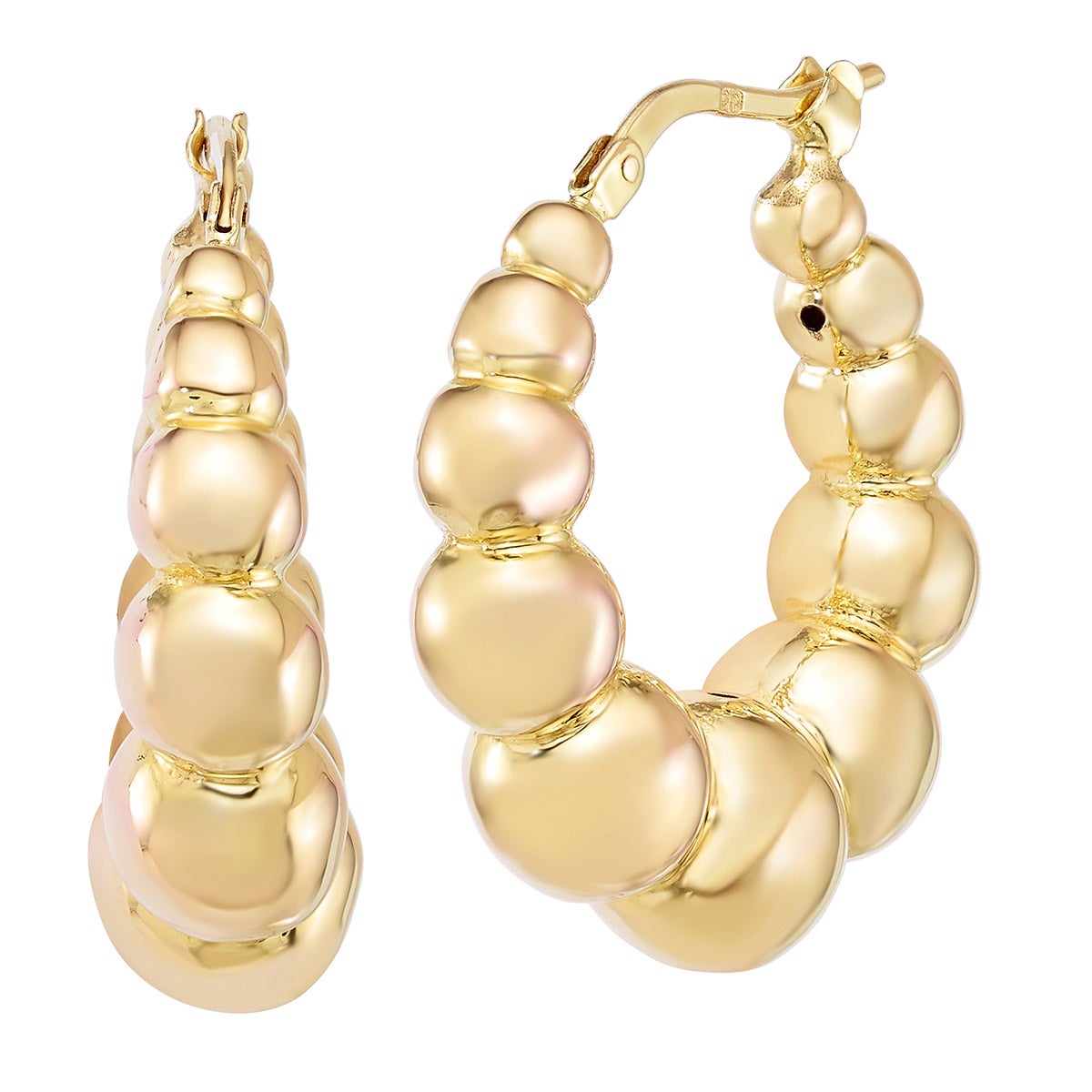 14KT YELLOW GOLD GRADUAL BEADED HOOP MADE IN ITALY - Image 1