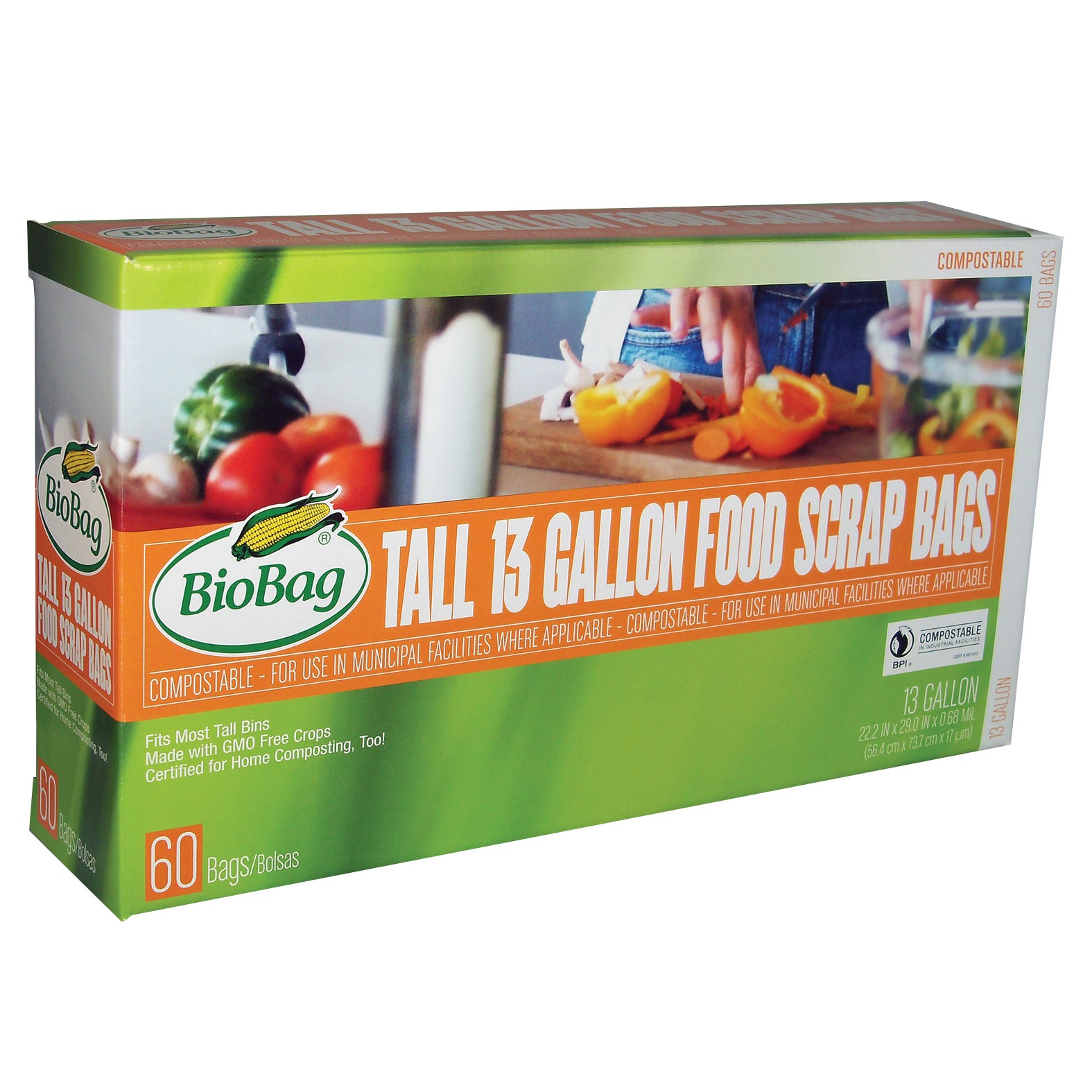 BIOBAG COMPOSTABLE 13 GAL FOOD SCRAP BAGS 60 CT - Image 1