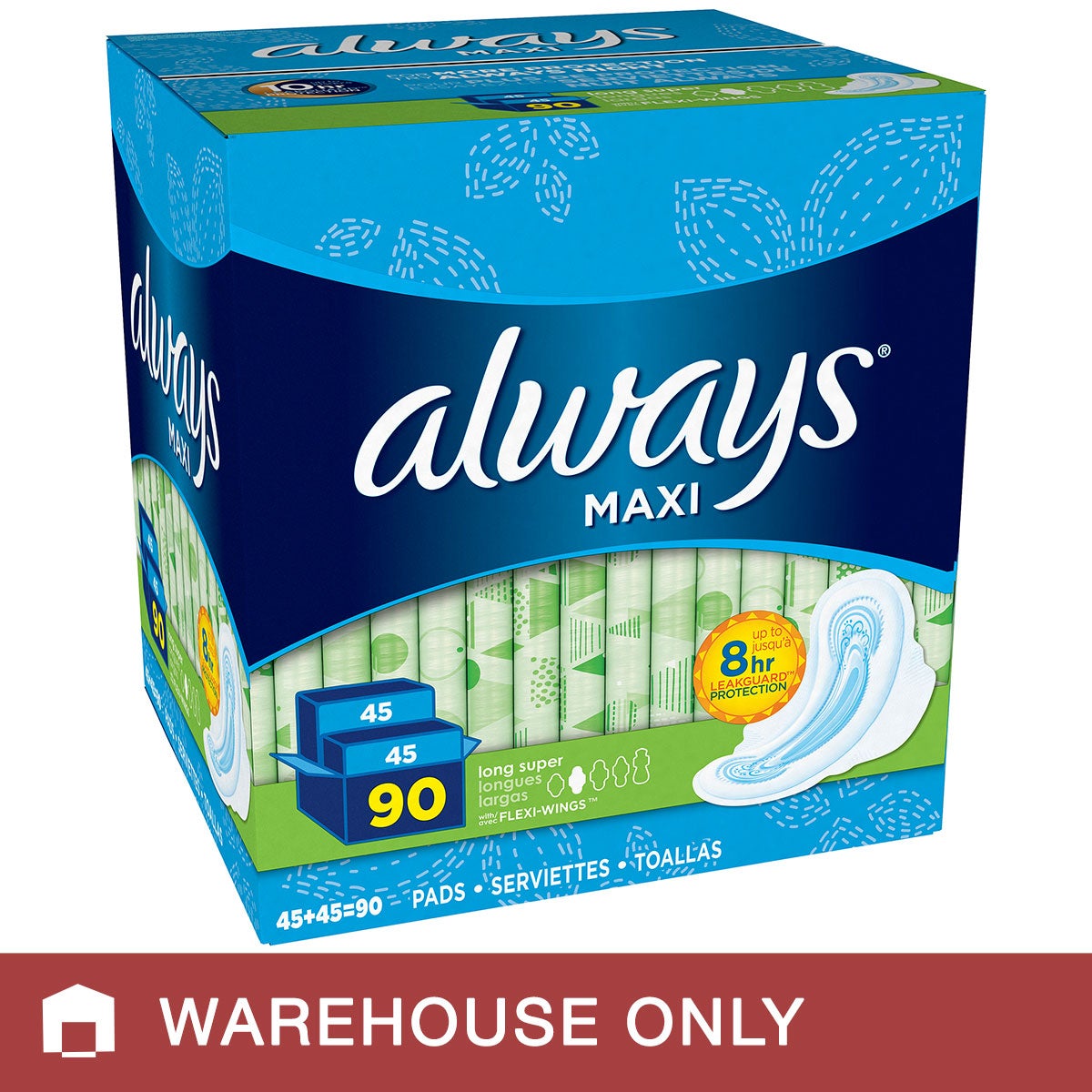 ALWAYS MAXI LONG SUPER PADS 90 CT - Image 1