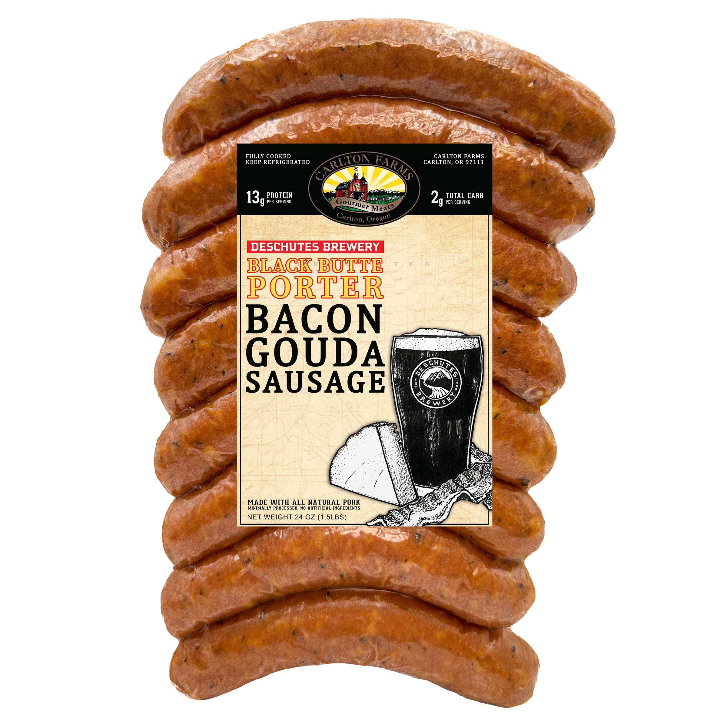 CARLTON FARMS GOUDA & BACON SAUSAGE WITH DESCHUTES PORTER 24OZ - Image 1
