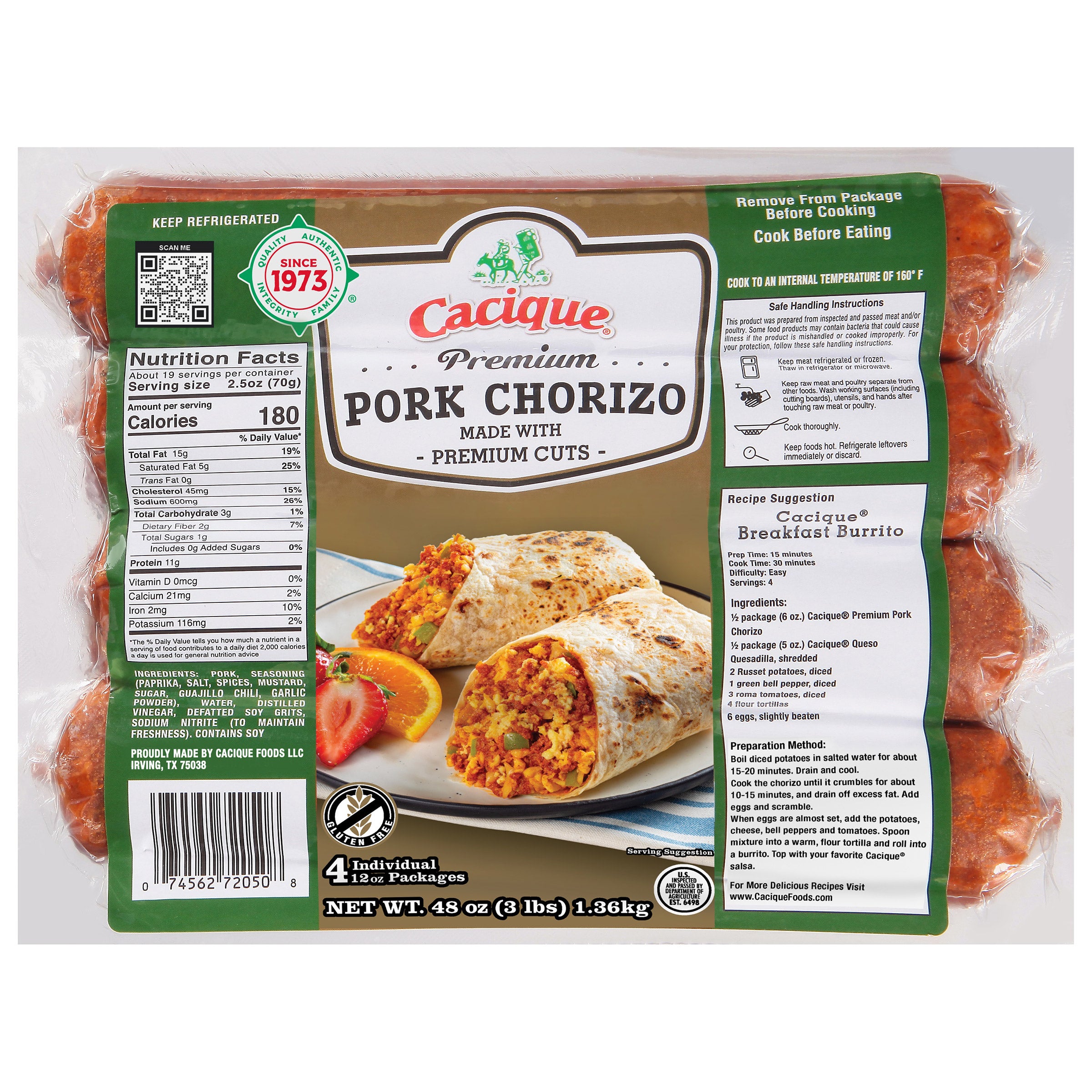 CACIQUE PREMIUM PORK CHORIZO 4/12 OZ - Image 1