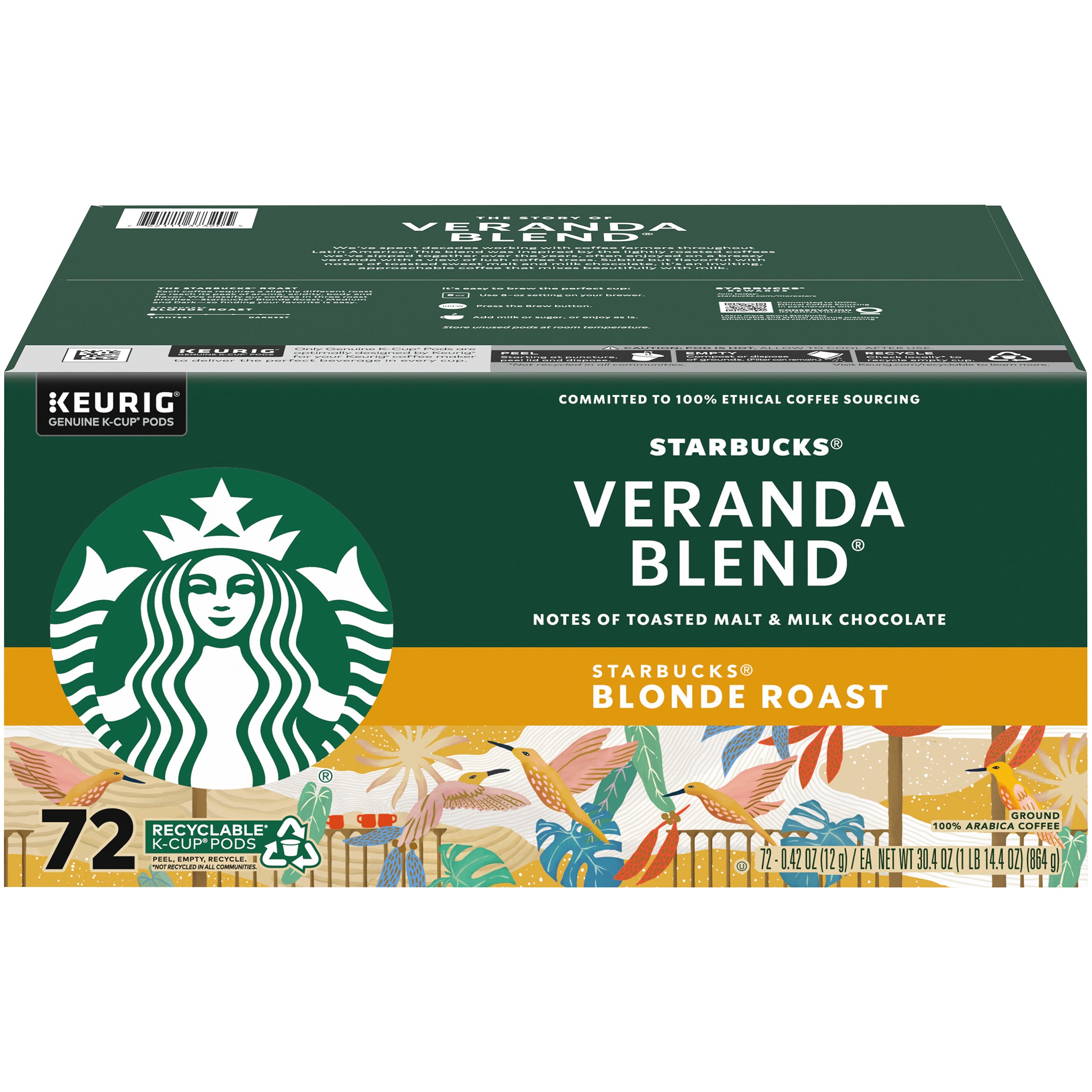 STARBUCKS VERANDA BLONDE ROAST 72 COUNT K-CUP PODS
