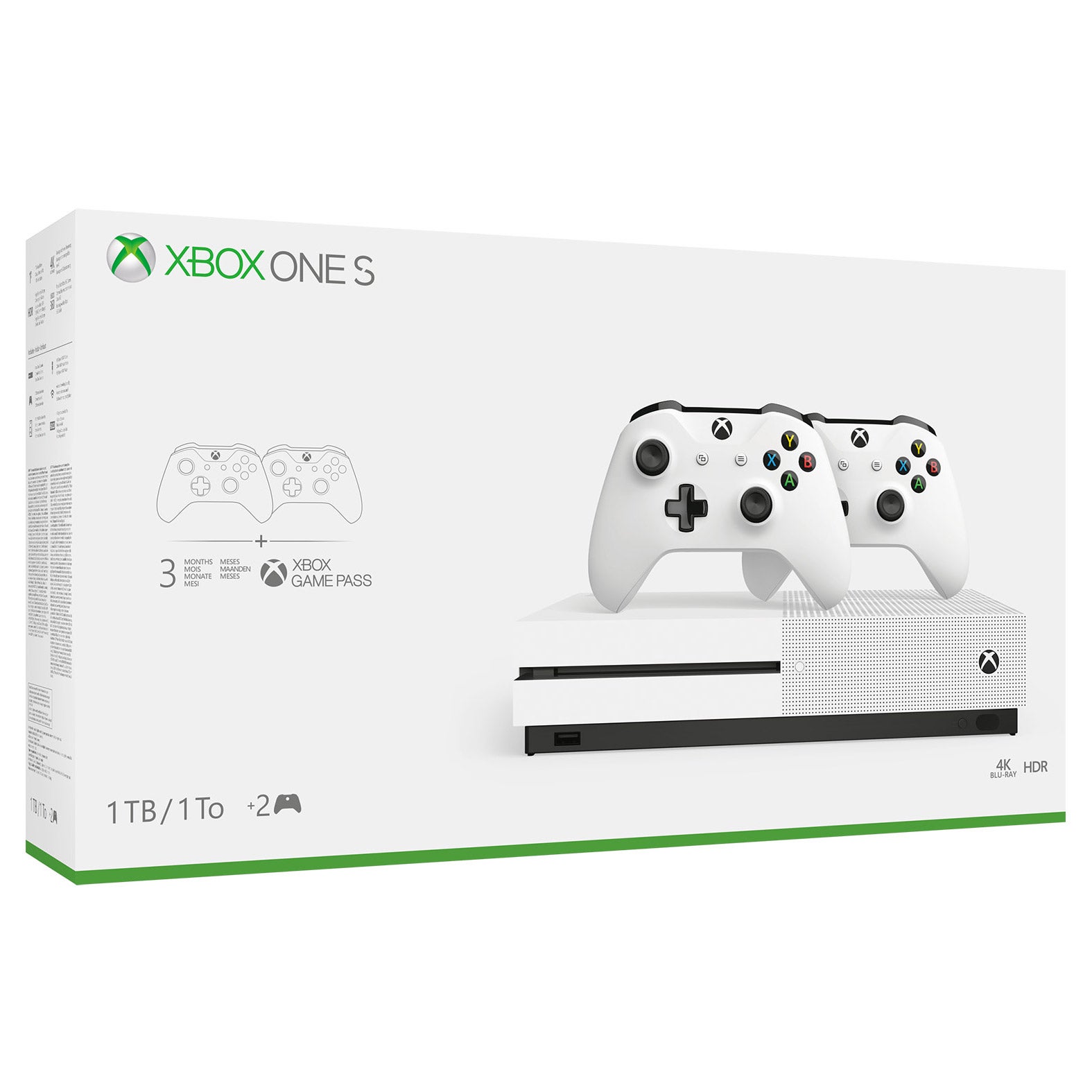 XBOX ONE S BUNDLE W/ 2 CONTROLLERS AND 3 MONTH GAME PASS