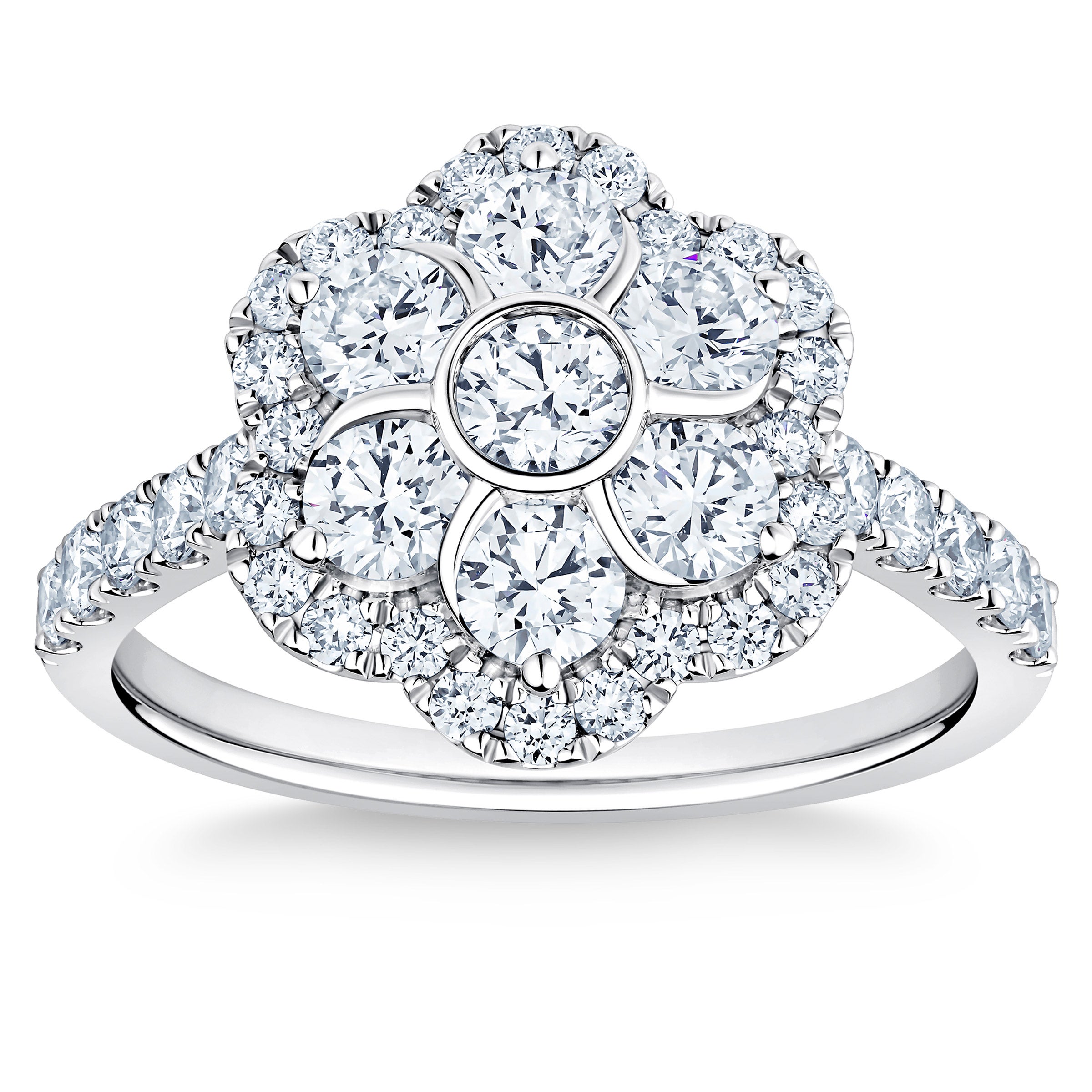 14KT WHITE GOLD VS2 I 1.60CTW ROUND DIAMOND FLOWER RING - Image 1