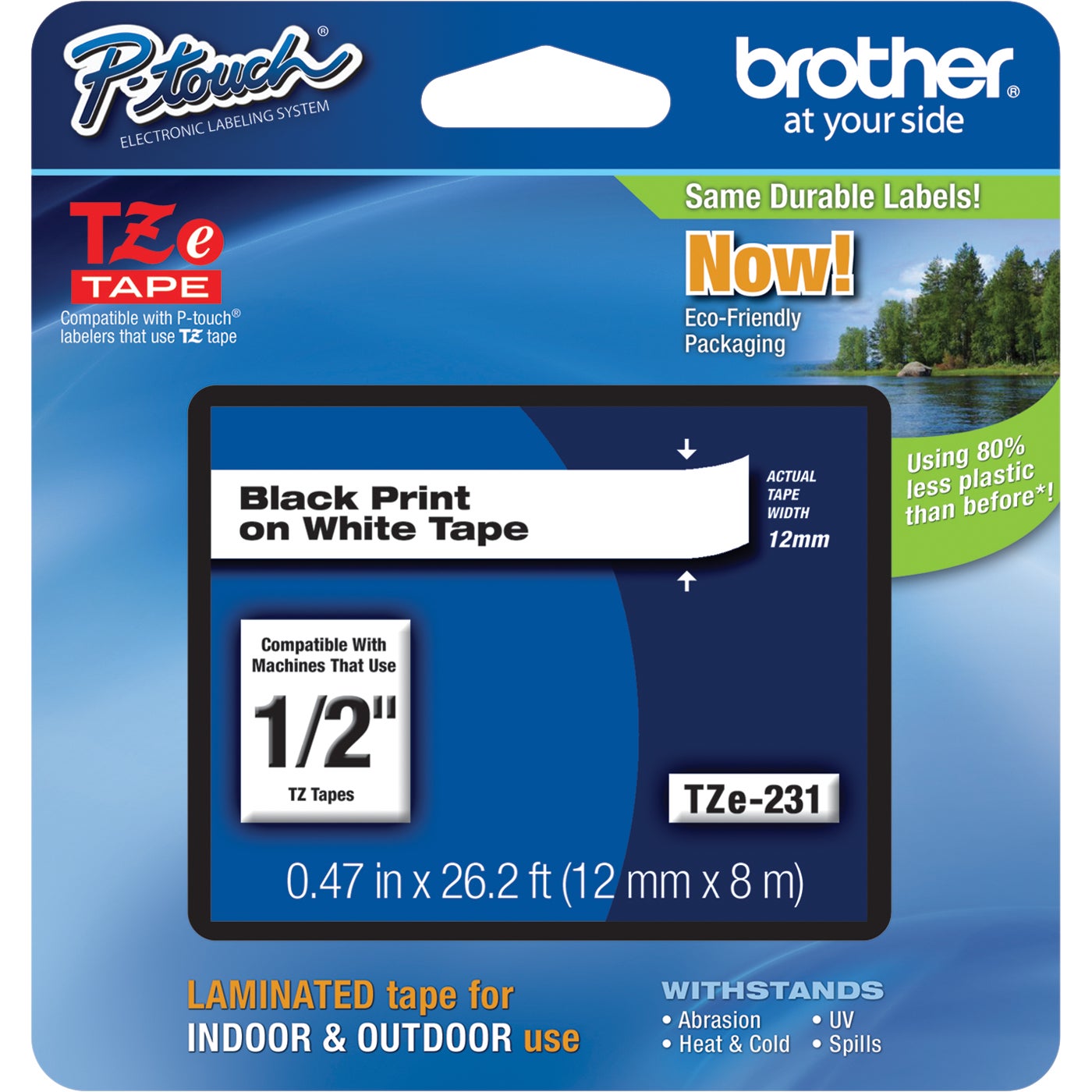 BROTHER TZE TAPE FOR P-TOUCH 1/2¨ BLACK ON WHITE