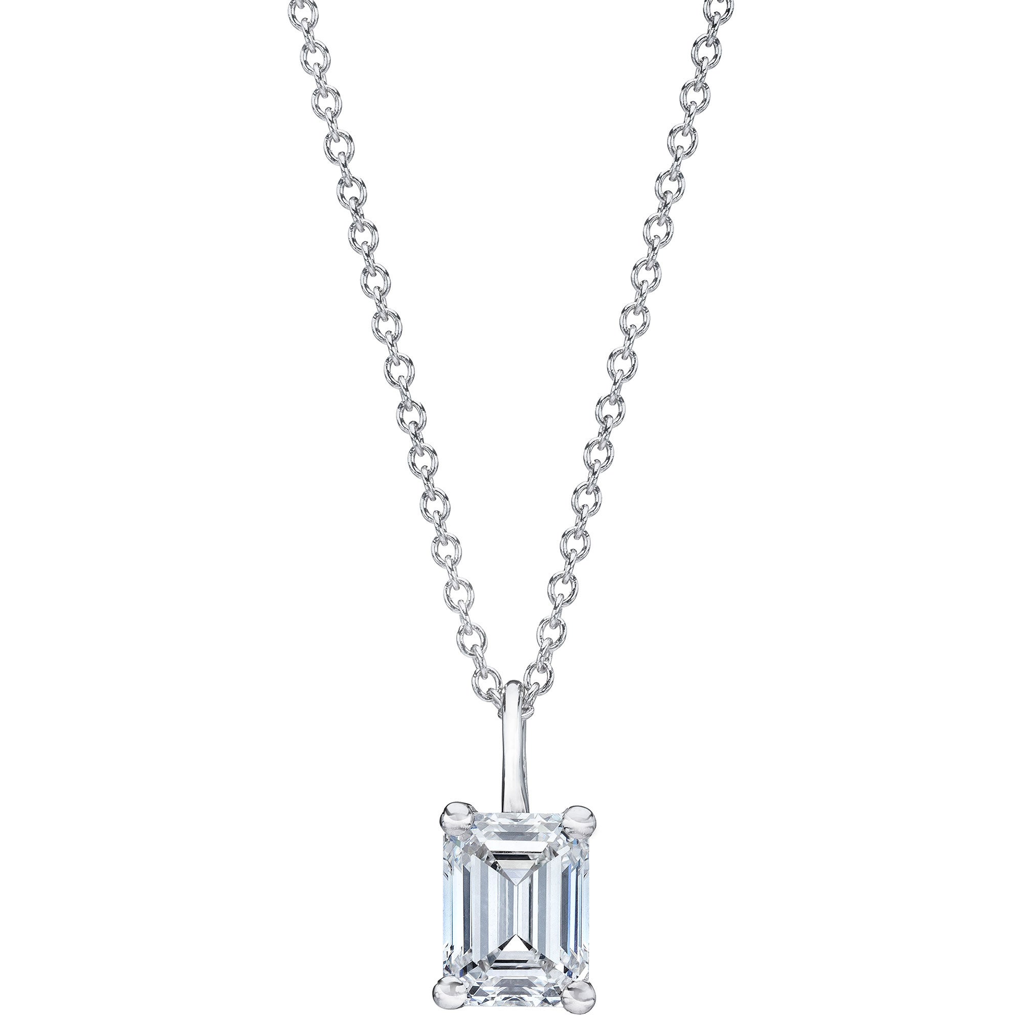 1.50CT EMERALD CUT 18KT WHITE GOLD 18¨ PENDANT VS2 ¨I¨ COLOR