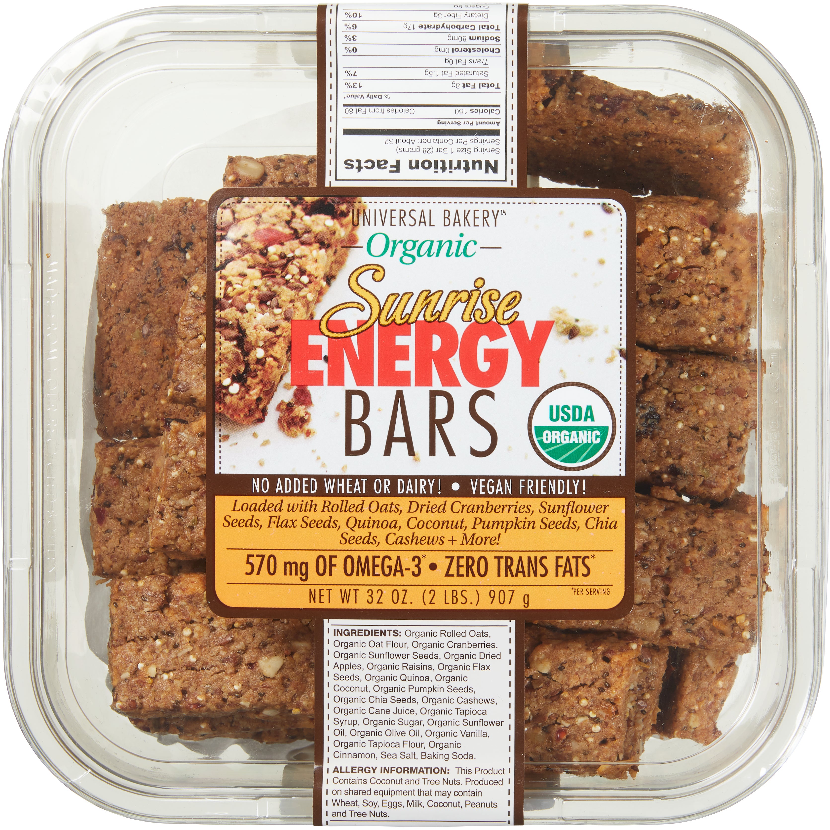 UNIVERSAL BAKERY ORGANIC SUNRISE BARS 32 OUNCE CONTAINER