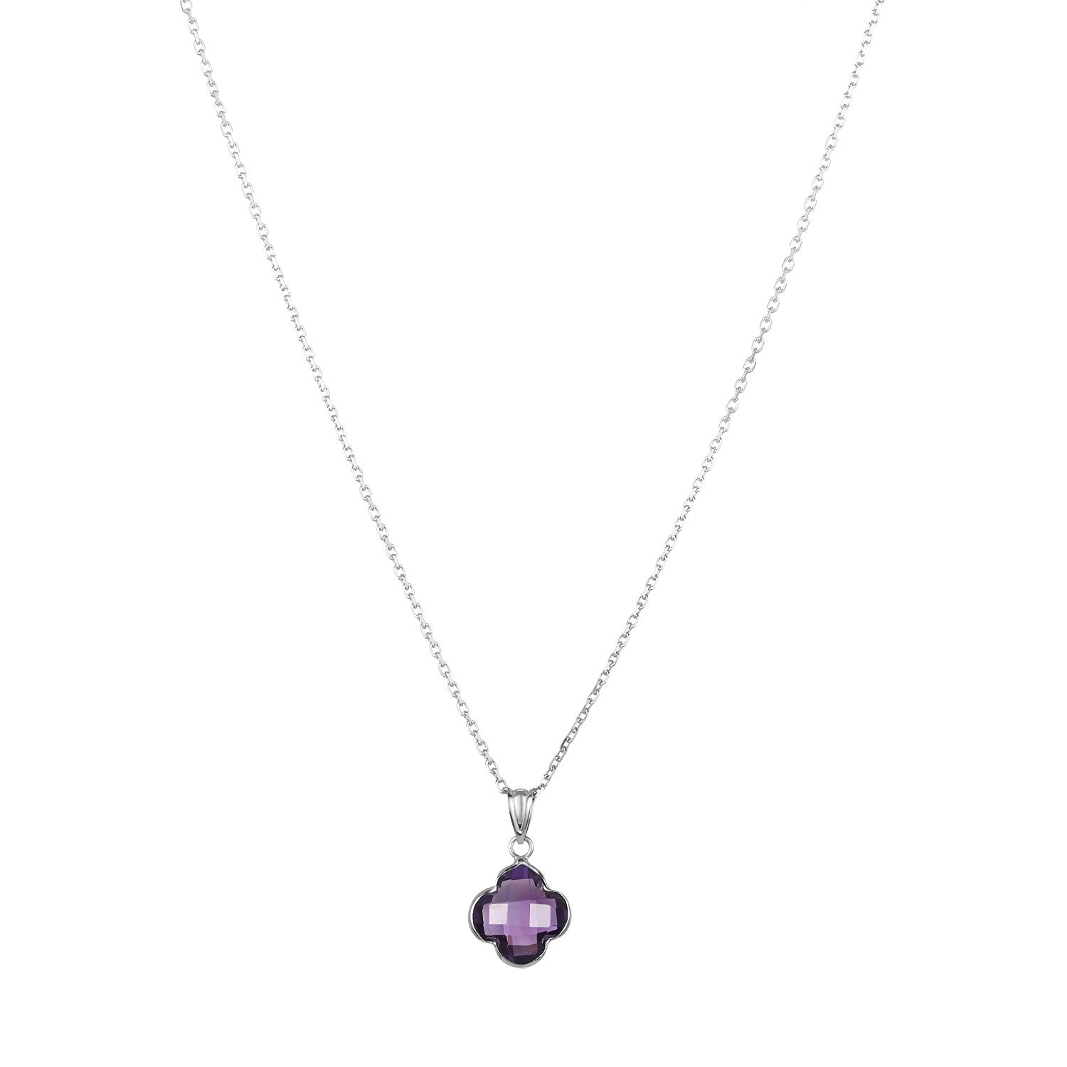 14KT WHITE GOLD 10MM AMETHYST CLOVER NECKLACE