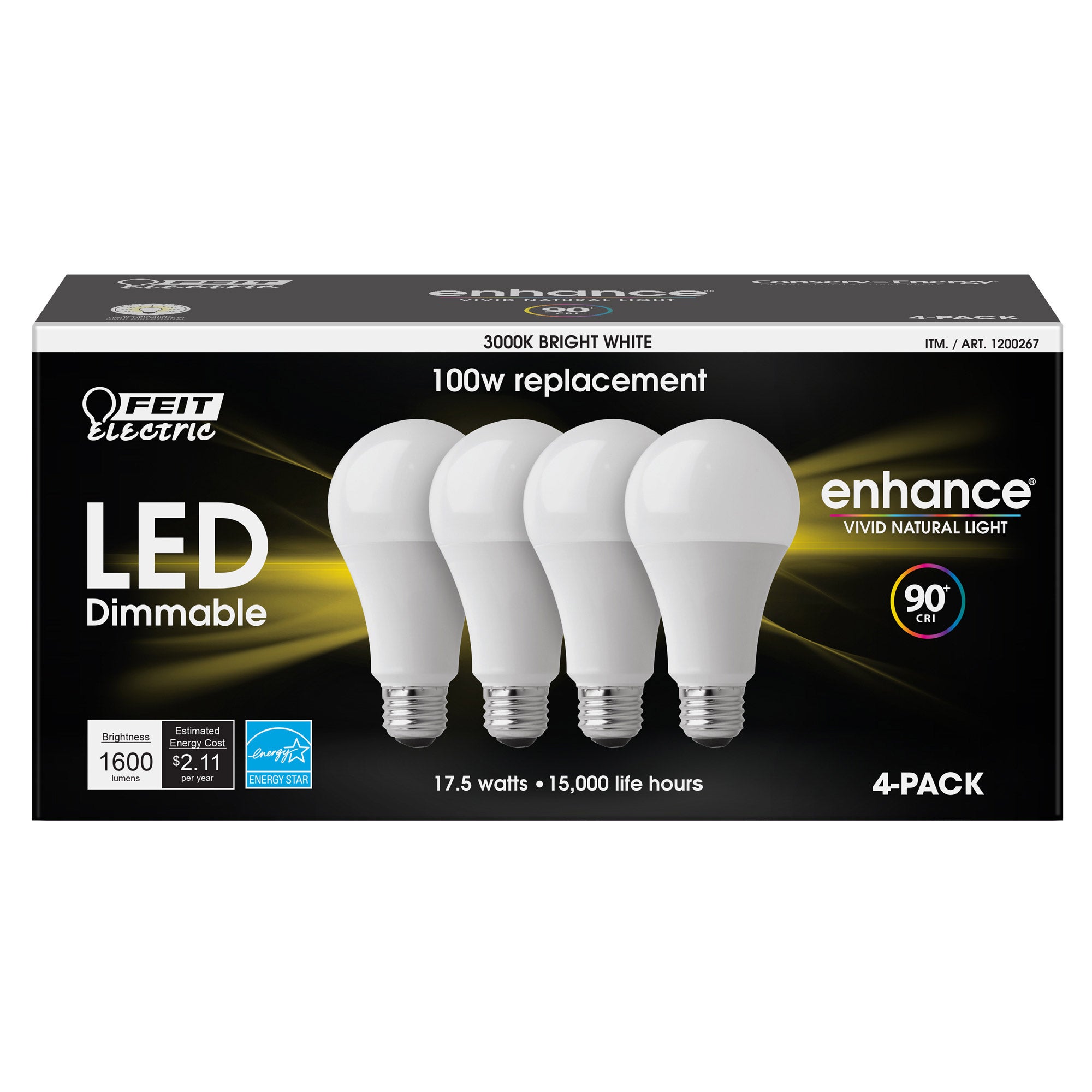 FEIT ELECTRIC LED 100W REPLACEMENT 4 PACK BRIGHT WHITE