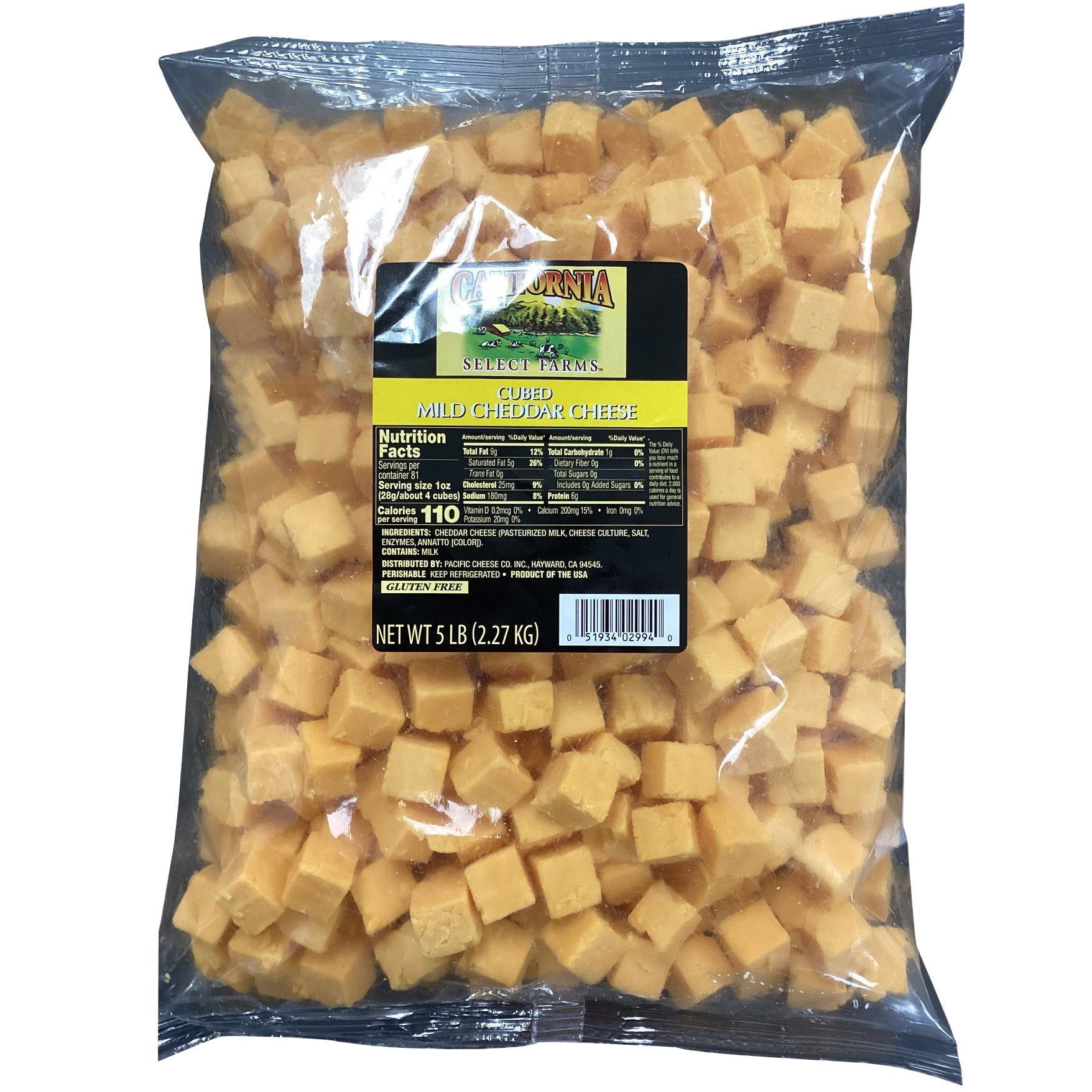 CALIFORNIA SELECT FARM MILD CHEDDAR CUBES 5 LBS
