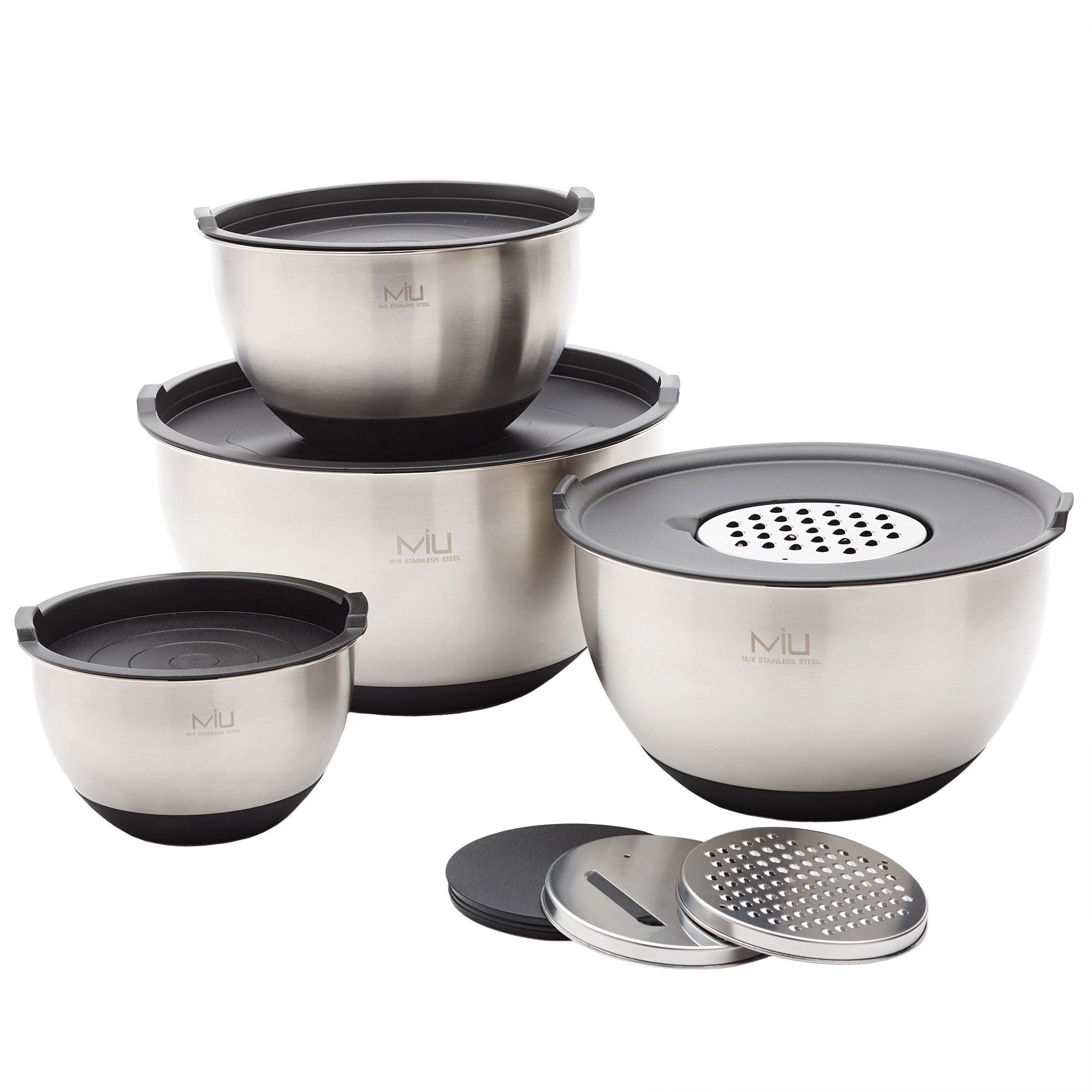 MIU STAINLESS STEEL 8-PIECE MIXING BOWLS WITH LIDS & GRATERS
