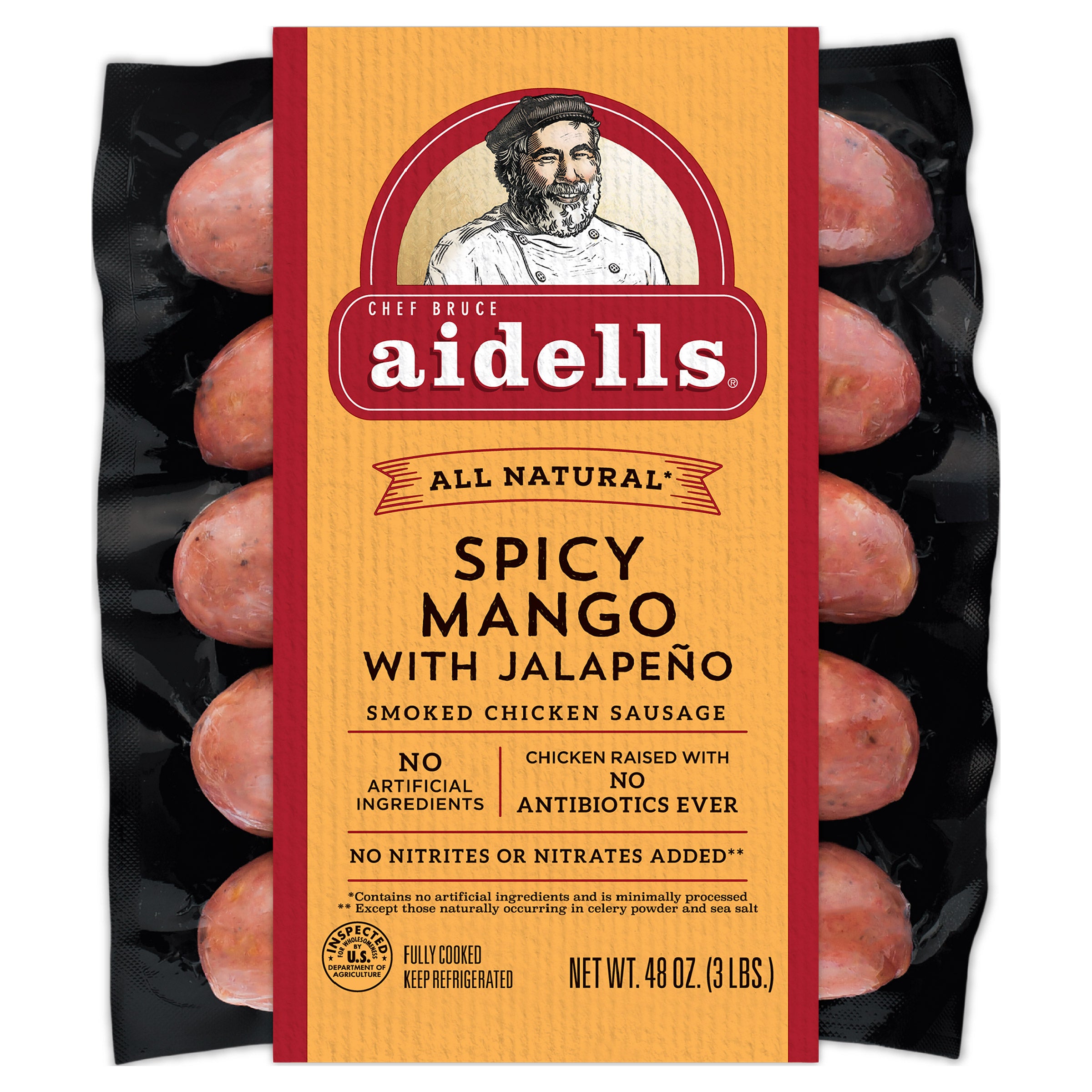 AIDELLS MANGO JALAPENO SAUSAGE 3 POUNDS