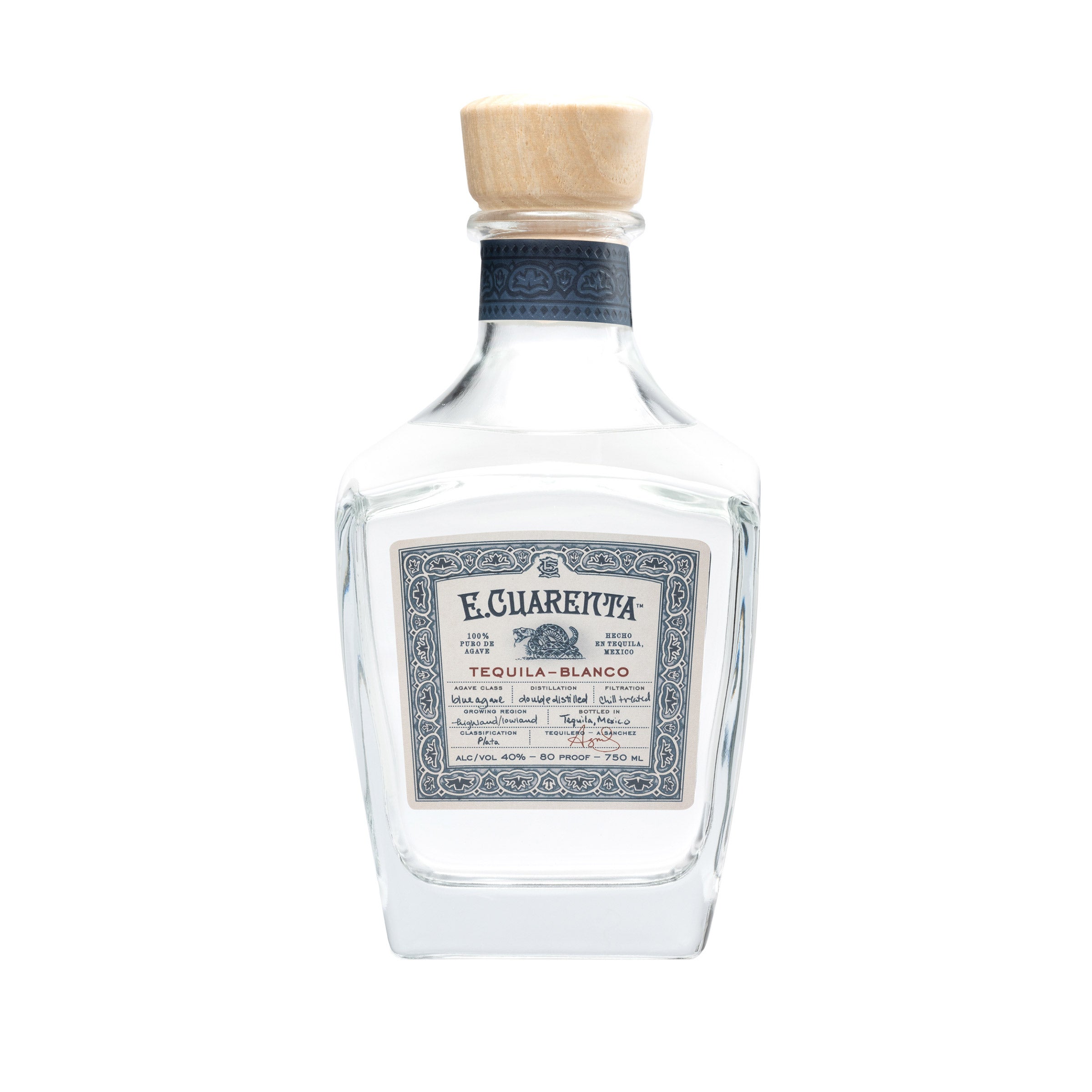 E.CUARENTA TEQUILA BLANCO JALISCO,MEXICO 750ML