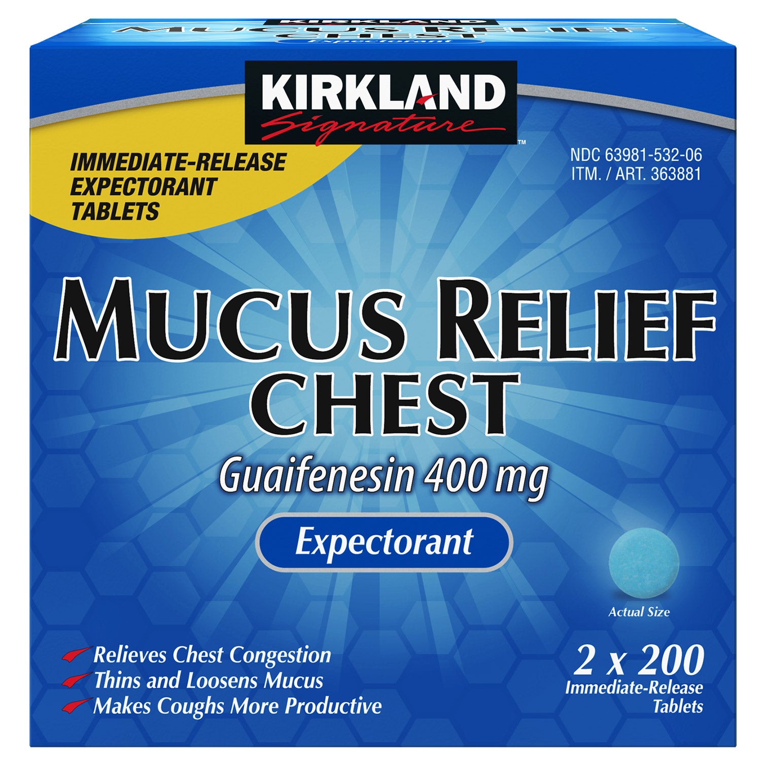 KIRKLAND SIGNATURE MUCUS RELIEF TABLET 2 X 200 COUNT - Image 1