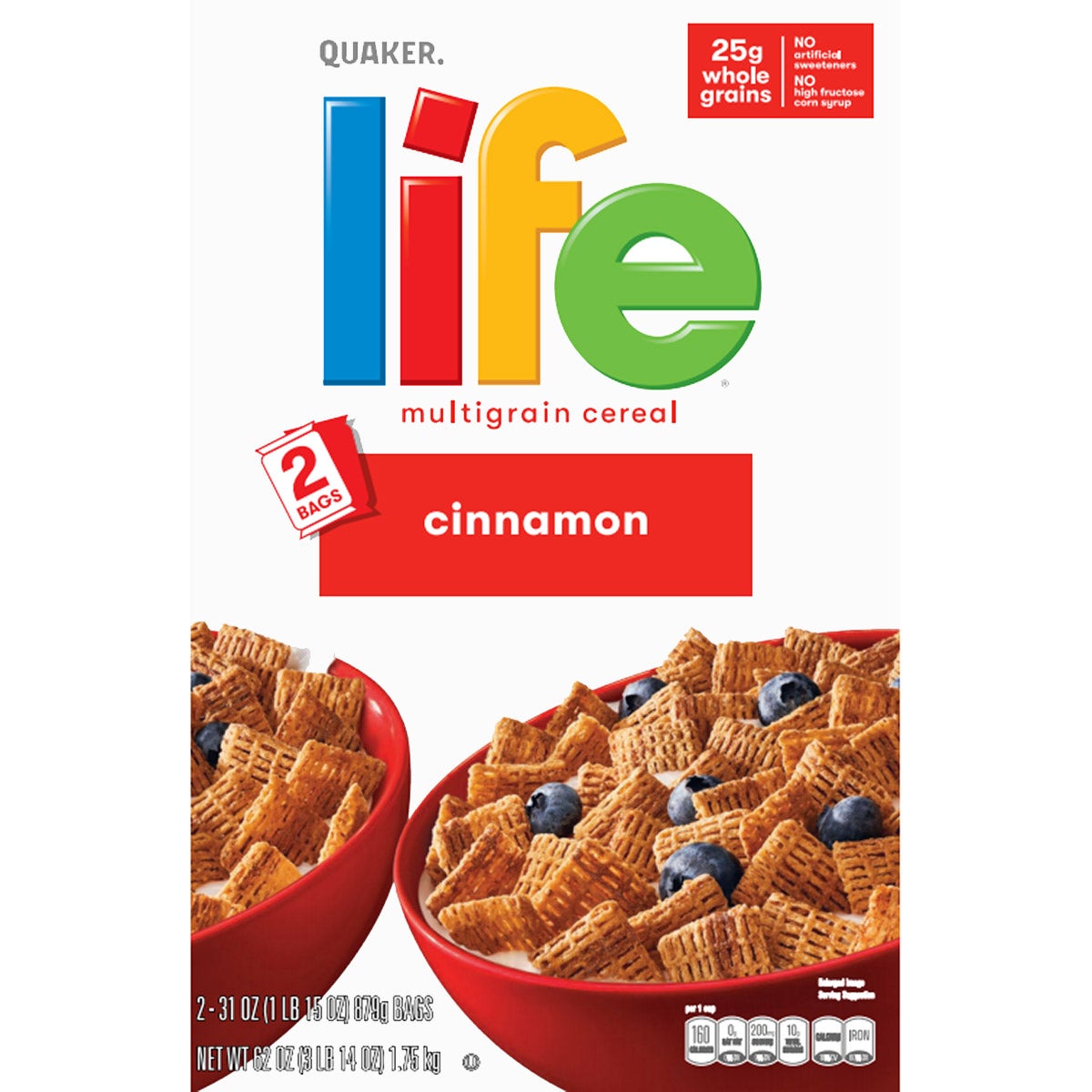 QUAKER CINNAMON LIFE CEREAL 2/31 OUNCE BAGS