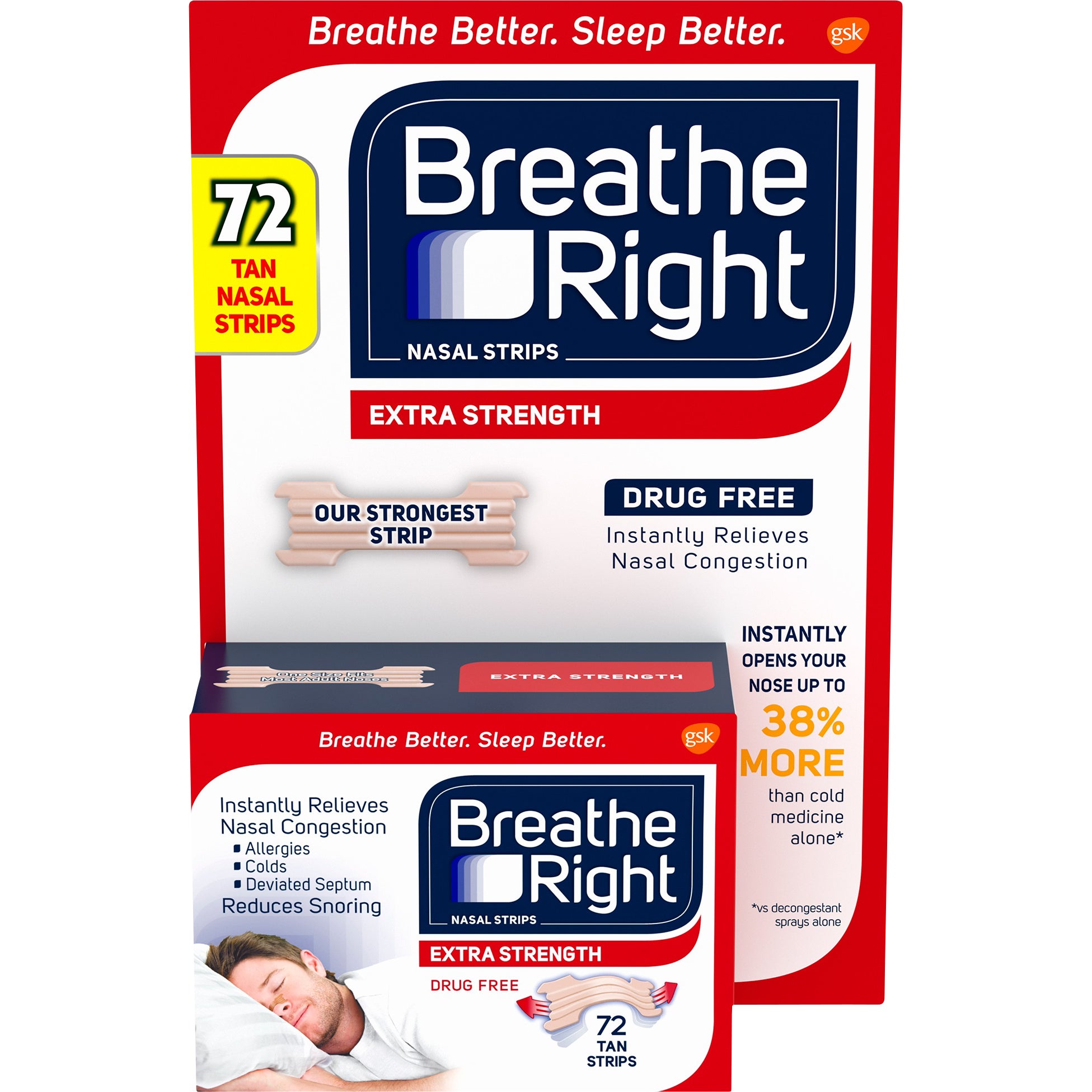 BREATHE RIGHT EXTRA NASAL STRIPS TAN 72 COUNT - Image 1