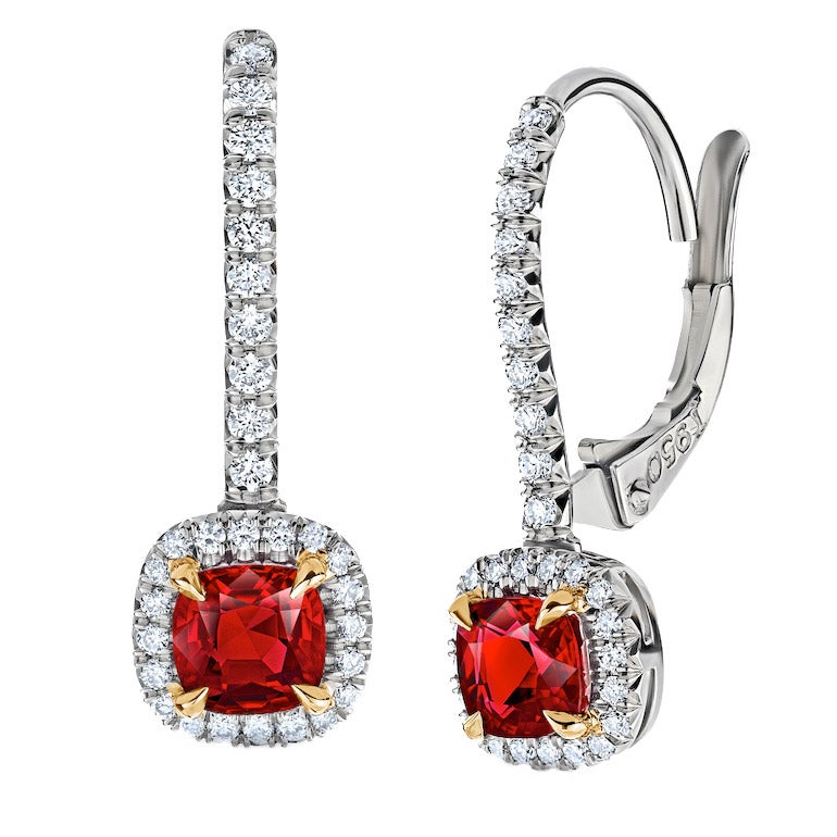 0.92CTW CUSHION CUT RUBY & 0.28CTW DIAMOND PLATINUM EARRINGS - Image 1