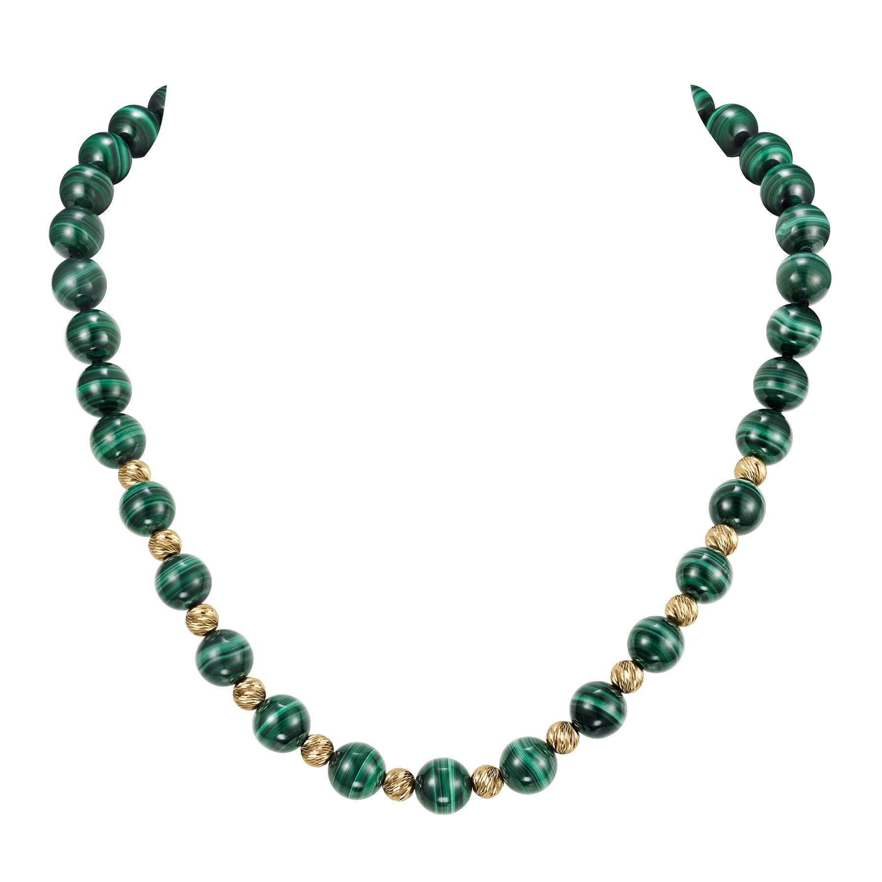 14KT YELLOW GOLD 10MM MALACHITE NECKLACE 19¨ - Image 1