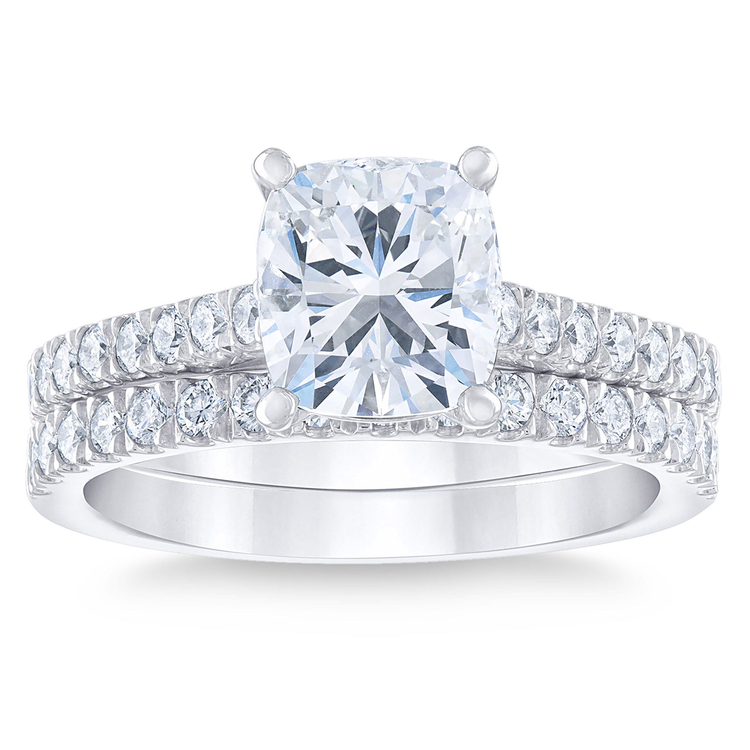 2.64CTW CUSHION CUT PLATINUM WEDDING SET 2.00CT CENTER VS2 ¨G¨ - Image 1