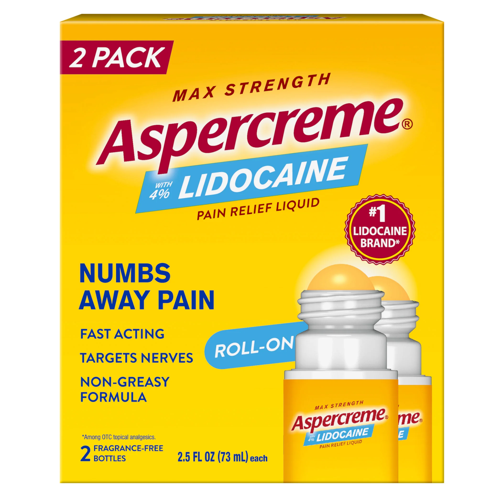 ASPERCREME LIDOCAINE NO MESS ROLL ON 2PK - Image 1