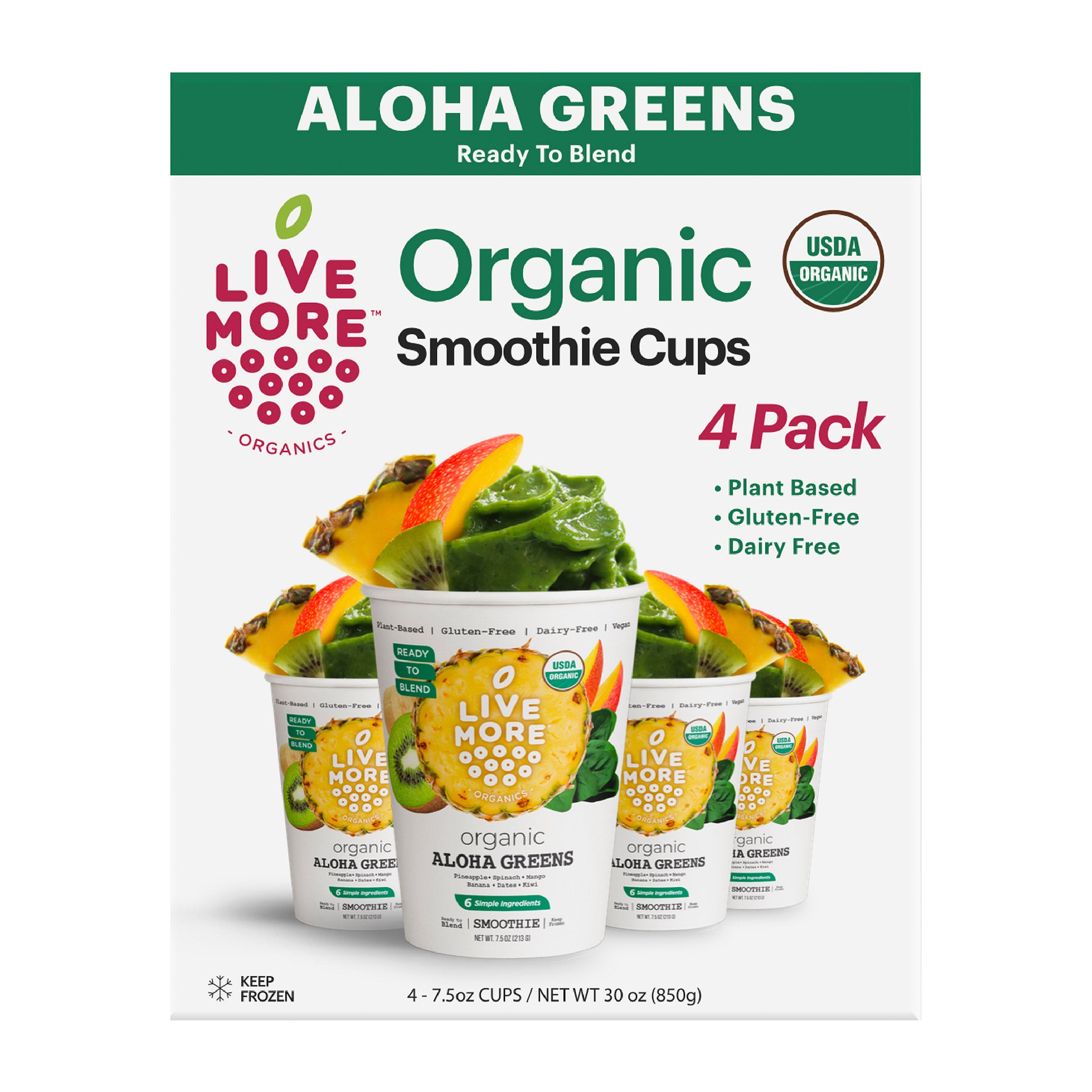 ORGANIC LIVE MORE ALOHA GREENS SMOOTHIE 4 COUNT 30 OUNCES