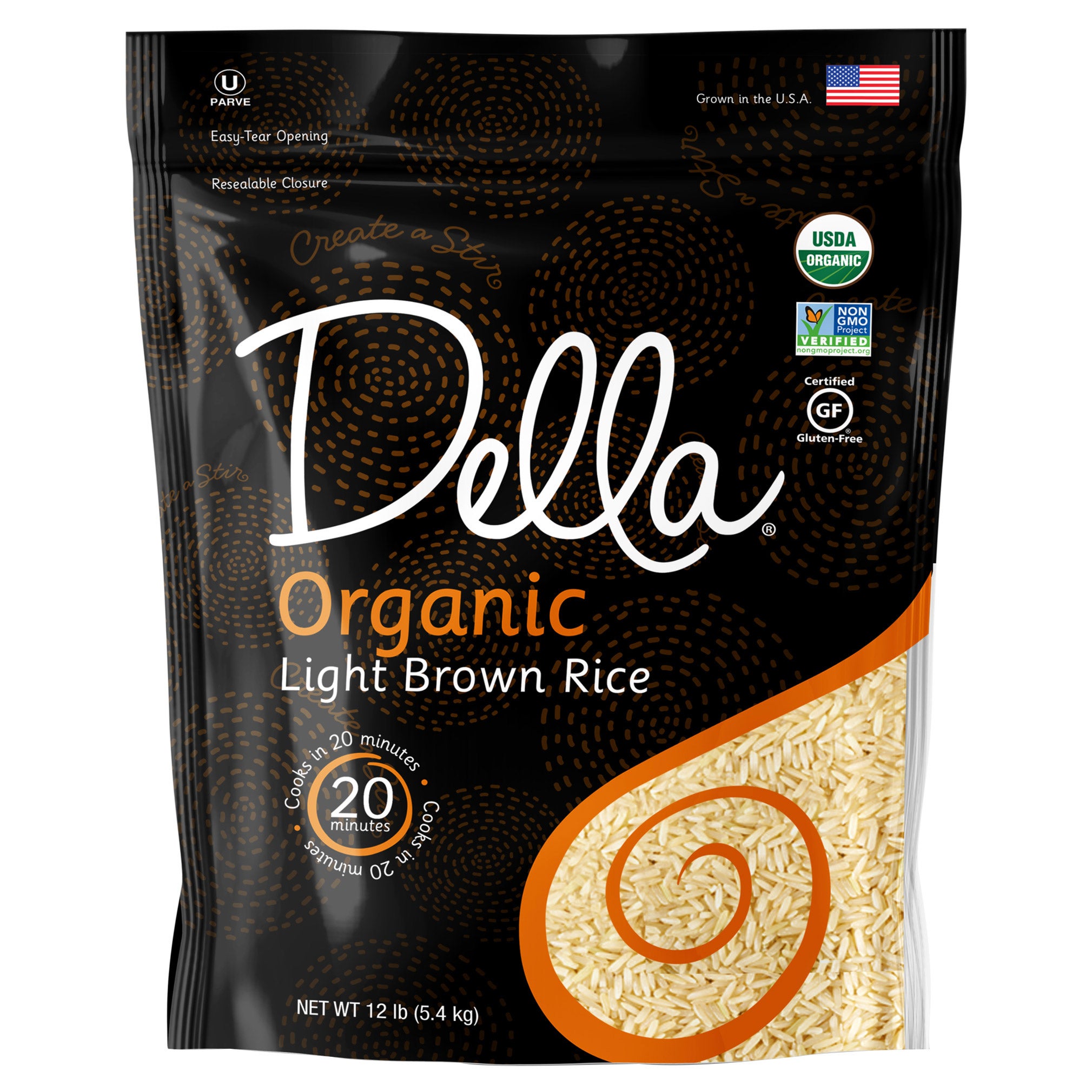 DELLA ORGANIC LIGHT BROWN RICE 12LB - Image 1