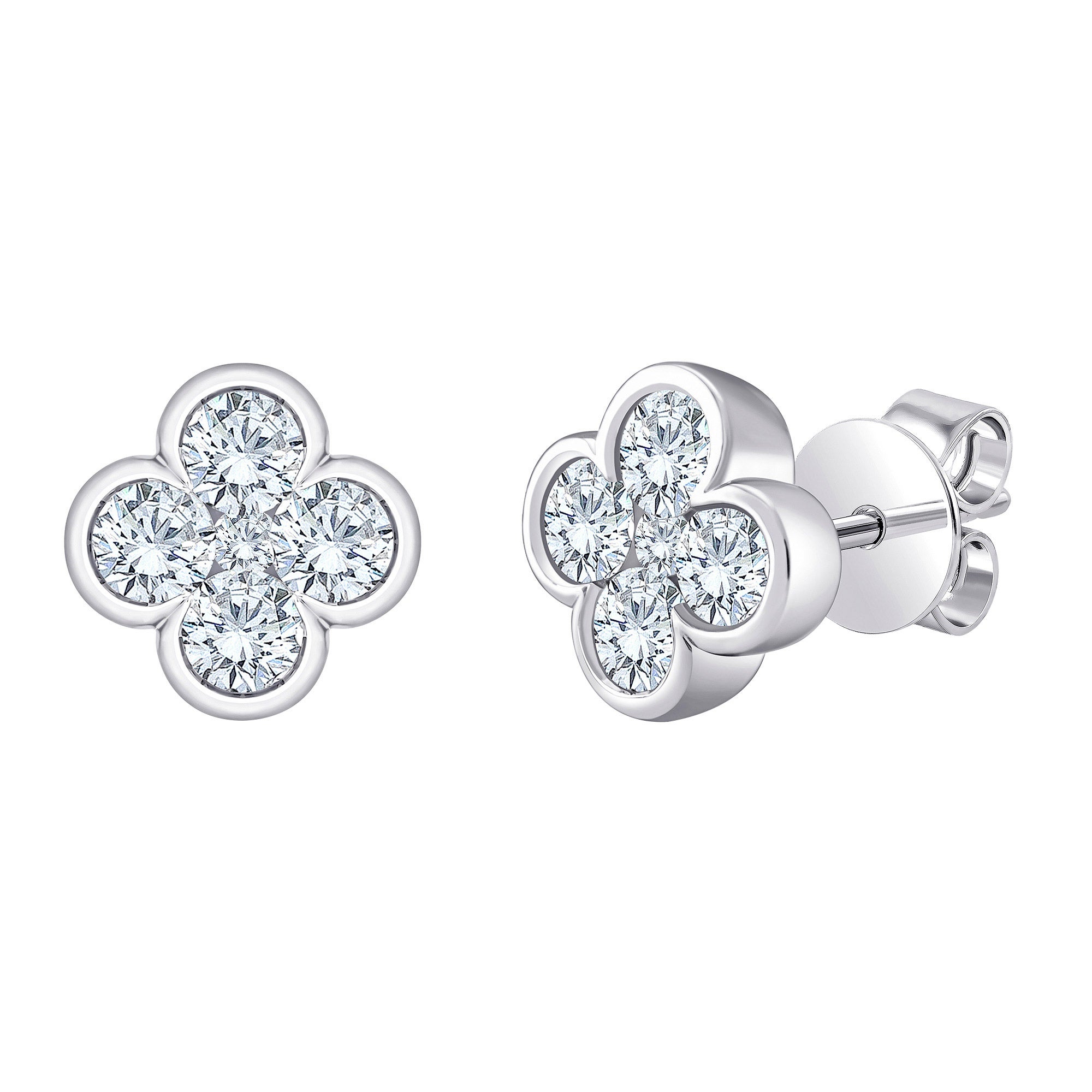 14KT WHITE GOLD VS2 H 1.00CTW ROUND DIAMOND CLOVER EARRINGS