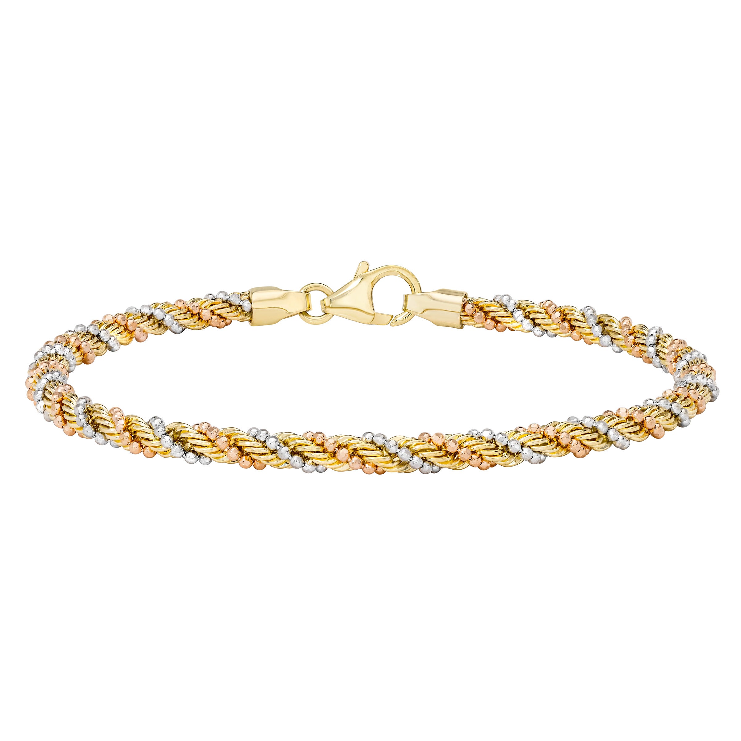 14KT TRI COLOR GOLD 3MM ROPE BRACELET 7.5¨ MADE IN ITALY