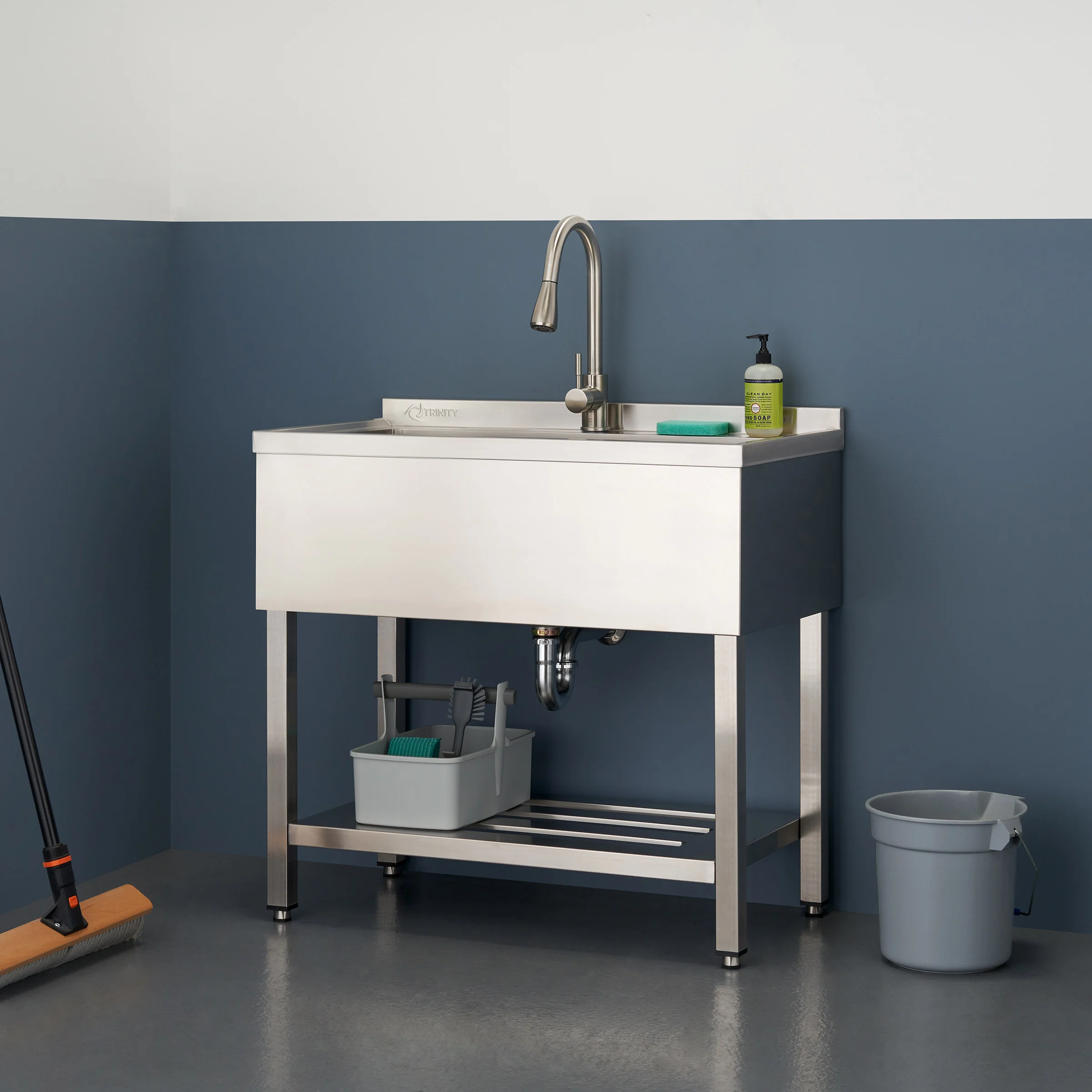 TRINITY UTILITY SINK W/ FAUCET AND SHELF