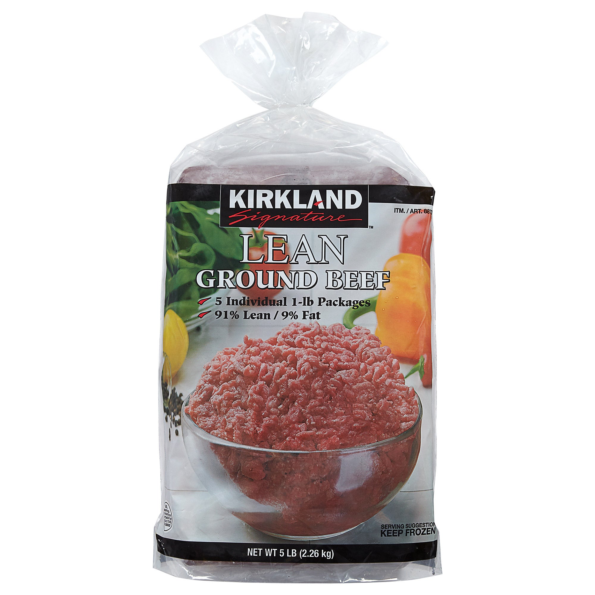 KIRKLAND SIGNATURE 91% LEAN GROUND BEEF 5/1LB CHUBS