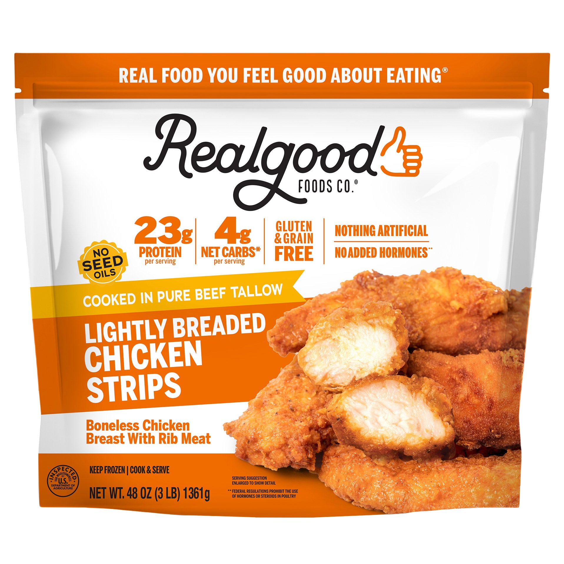 REALGOOD FOODS CO. BREADED CHICKEN STRIPS 3 LB
