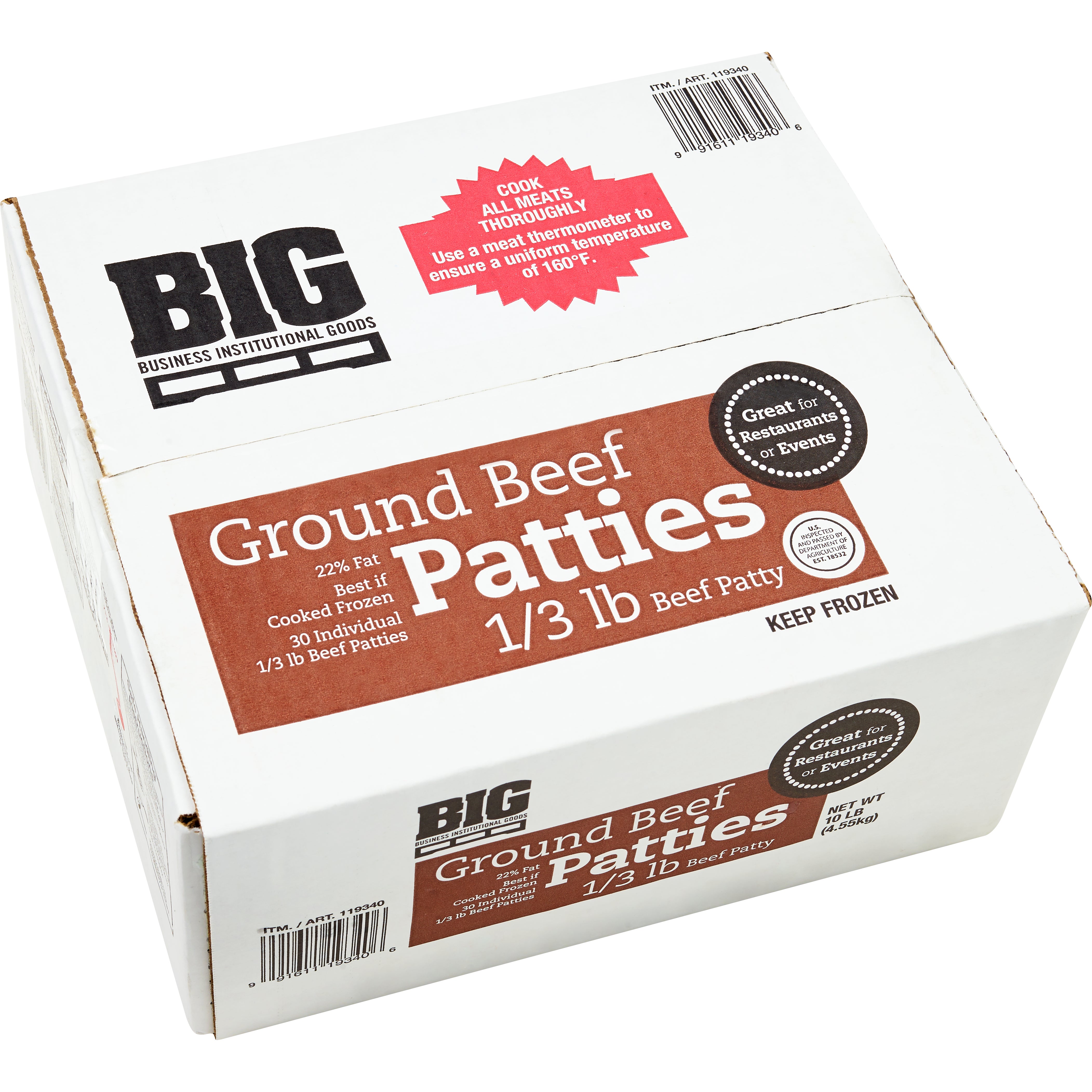 BIG GROUND BEEF PATTIES 1/3 LB (10 LBS) - Image 1