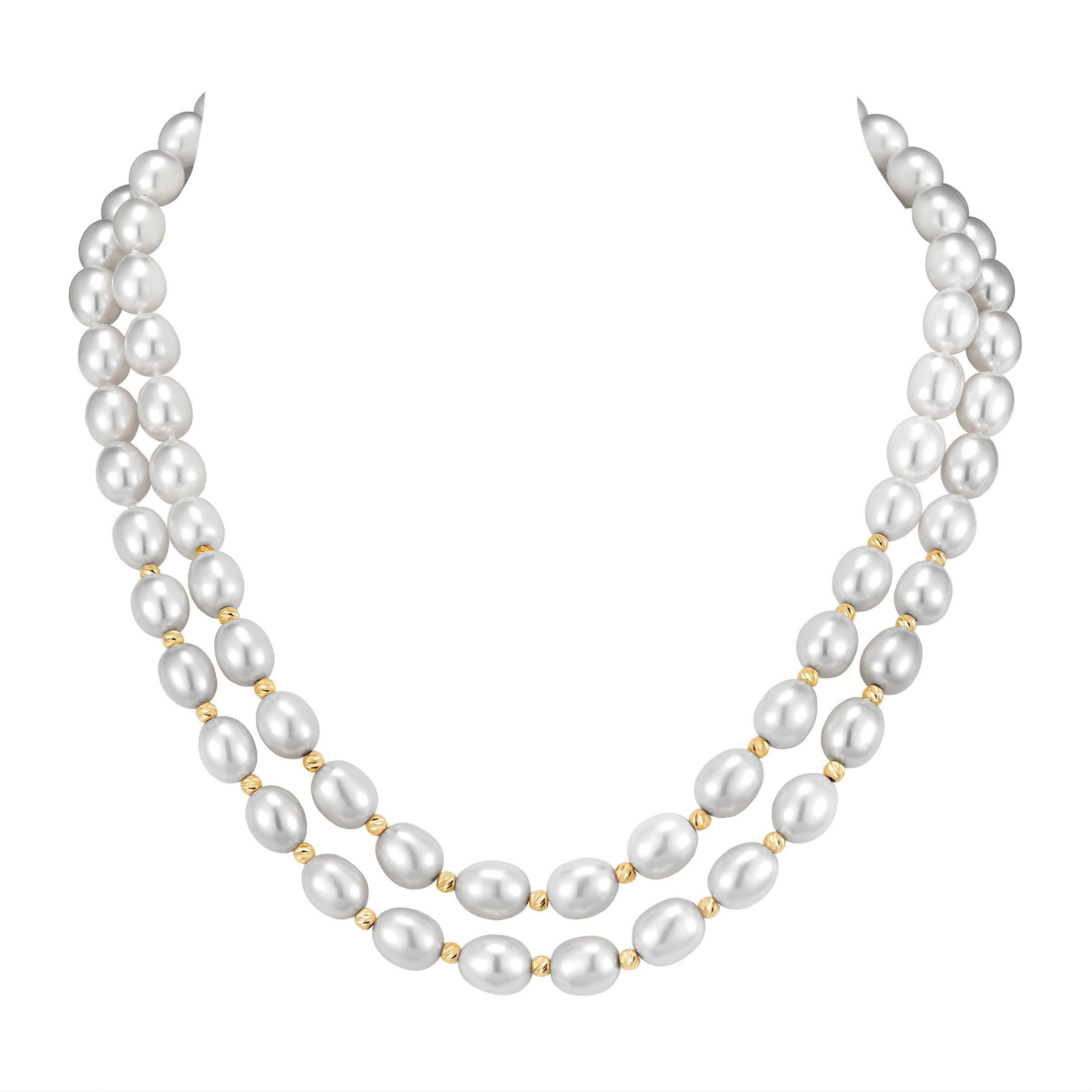 14KT GOLD 8-9MM FRESHWATER CULTURED PEARL 2 ROW NECKLACE - Image 1