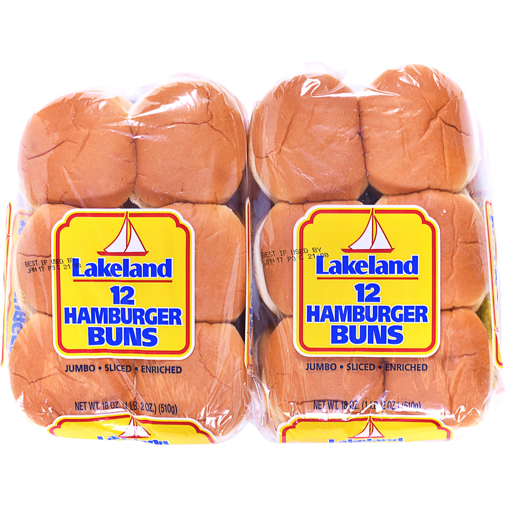 LAKELAND JUMBO HAMBURGER BUNS 2/12 COUNT PACKAGES