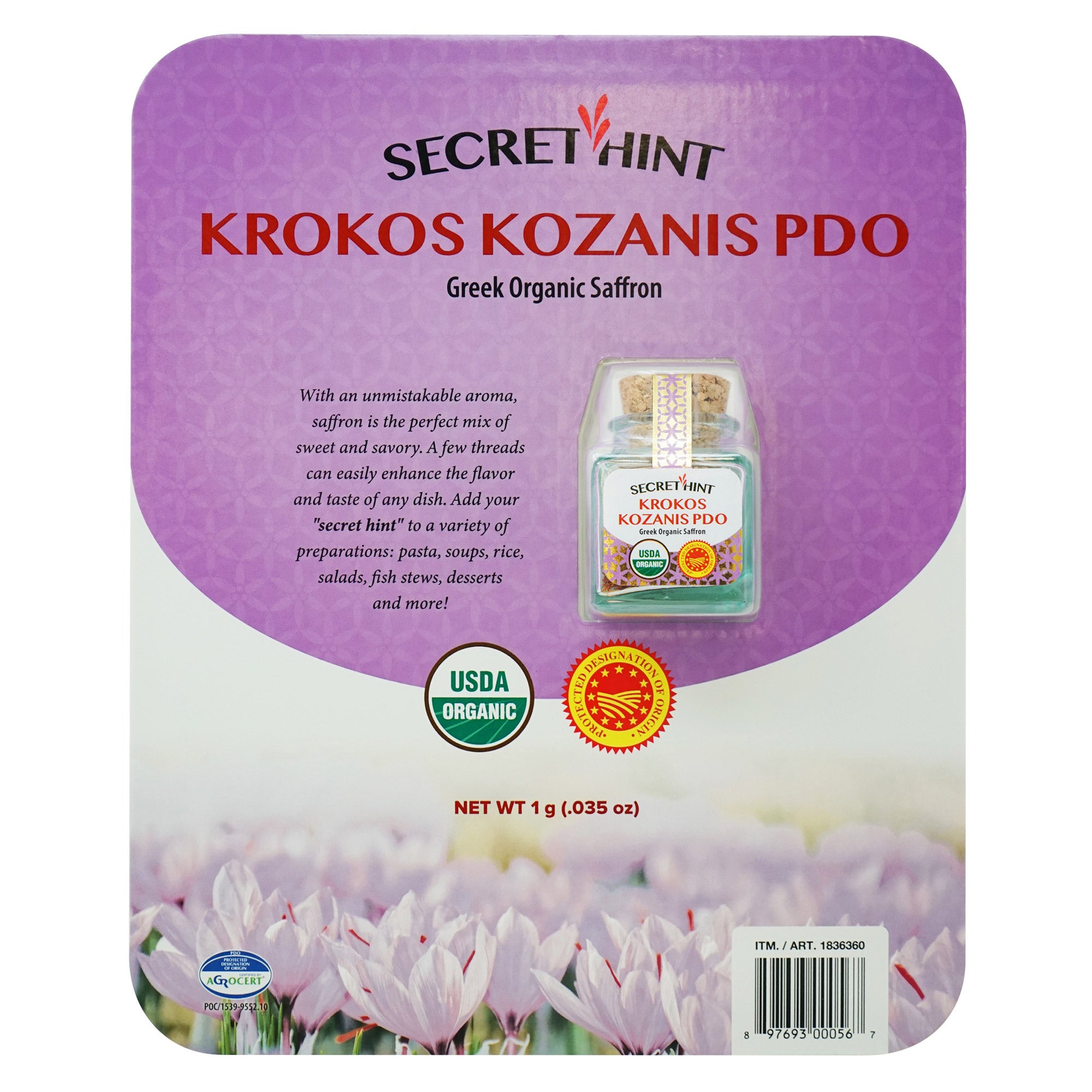 SECRET HINT ORGANIC GREEK SAFFRON 0.035 OZ (.0021 LBS) - Image 1