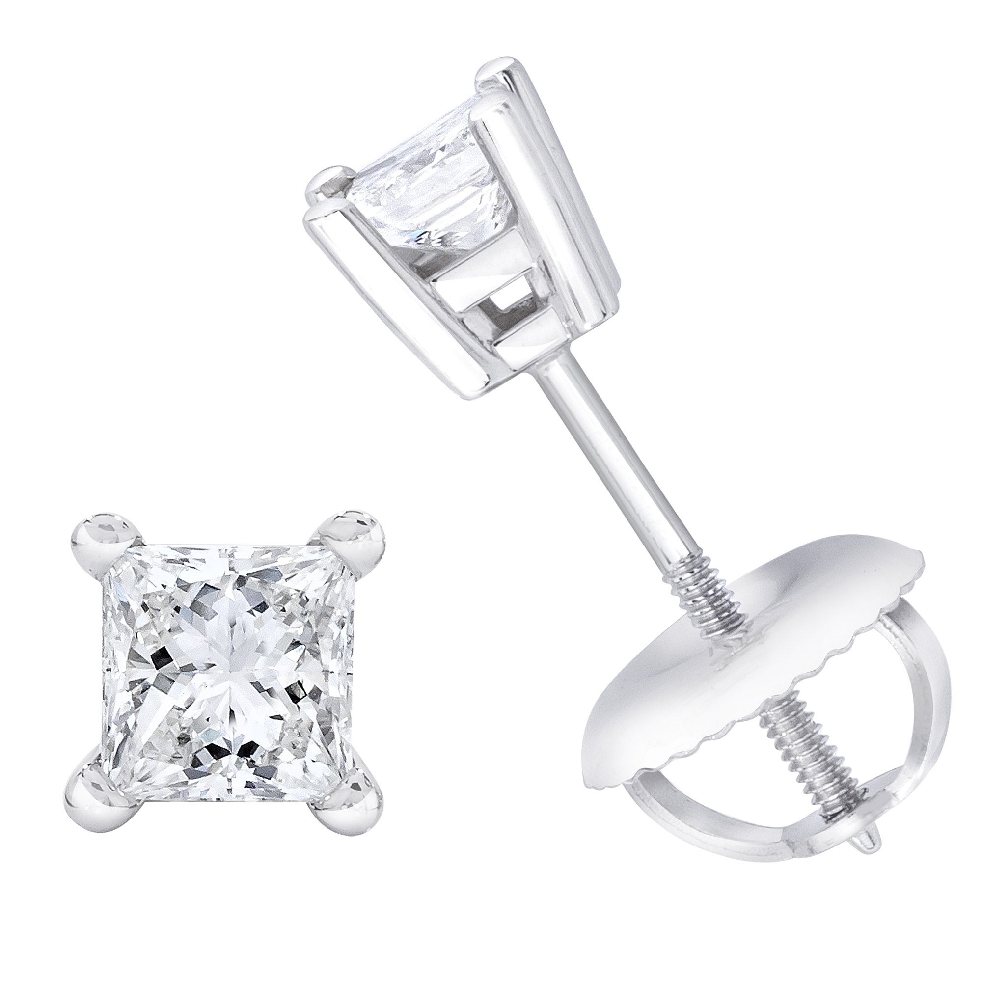 14KT WHITE GOLD VS2 I 0.30CTW PRINCESS CUT DIAMOND STUD EARRINGS - Image 1