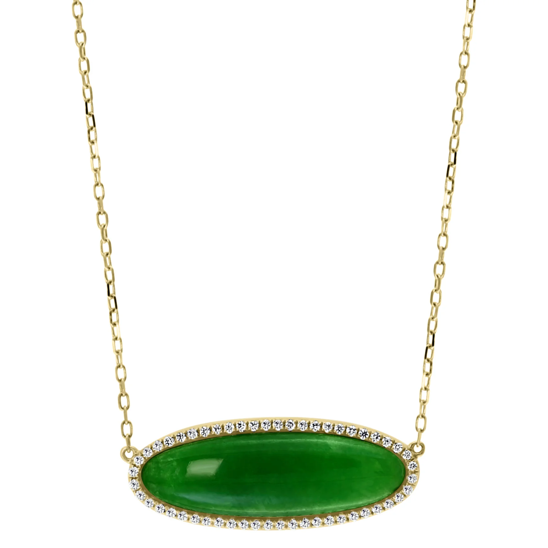 14KT YELLOW GOLD DYED GREEN JADE & .18CTW VS2 I DIAMOND NECKLACE