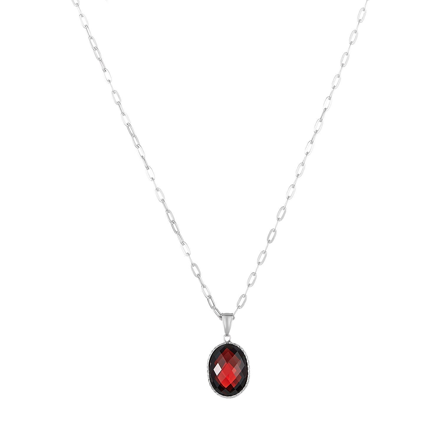 14KT WHITE GOLD OVAL 16 X 12MM GARNET NECKLACE
